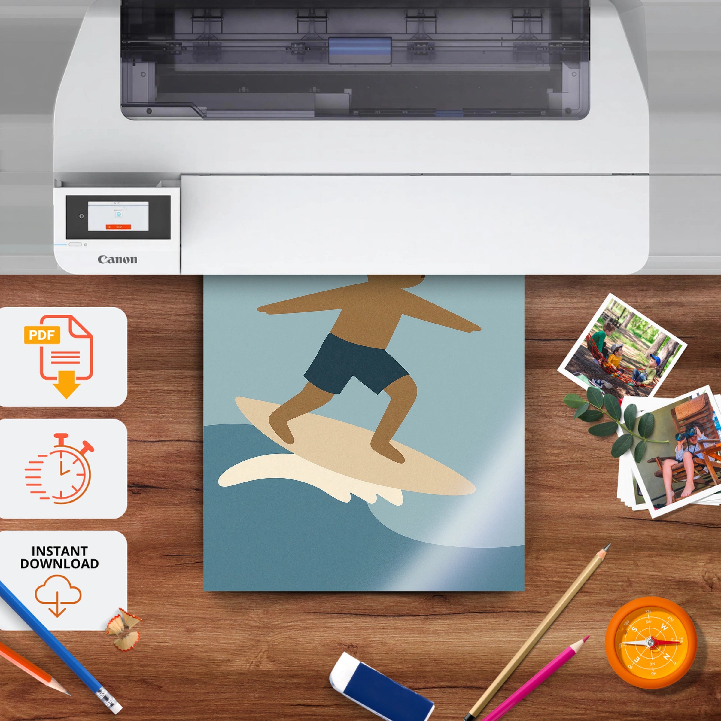 Surfing Rabbit Nursery Print - printable nursery wall art, instant download to print at home