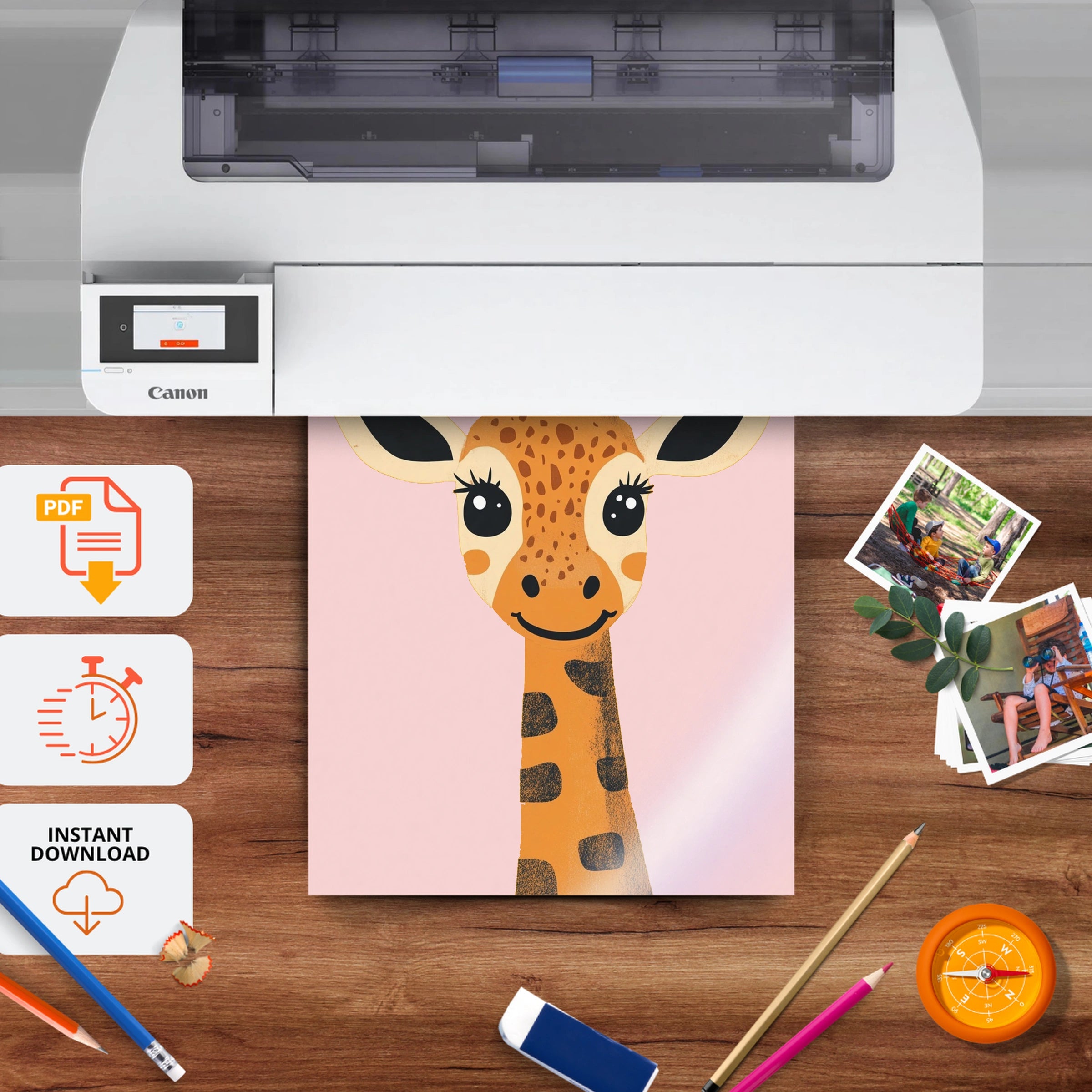 Sweet Giraffe Nursery Print - printable nursery wall art, instant download to print at home