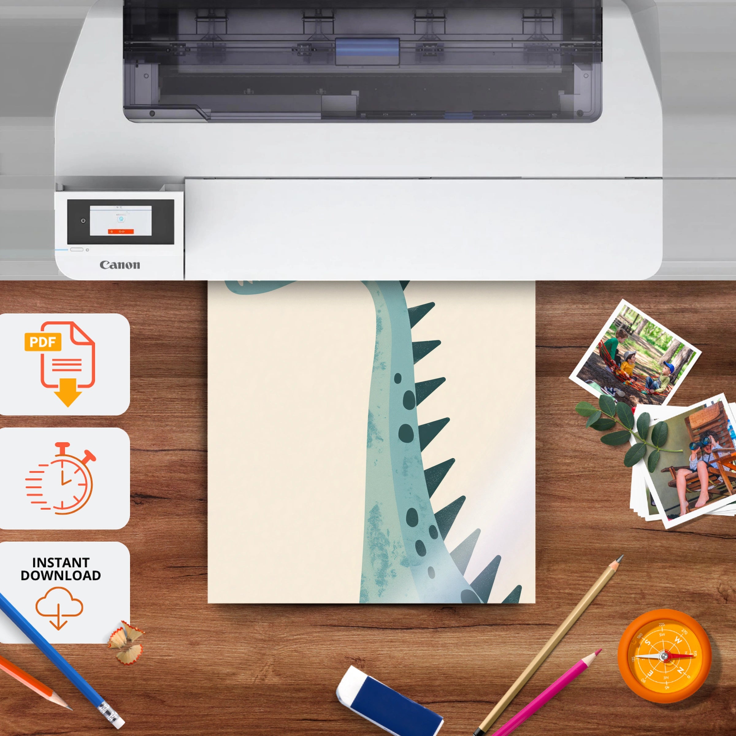Teal Dinosaur Nursery Print - printable nursery wall art, instant download to print at home