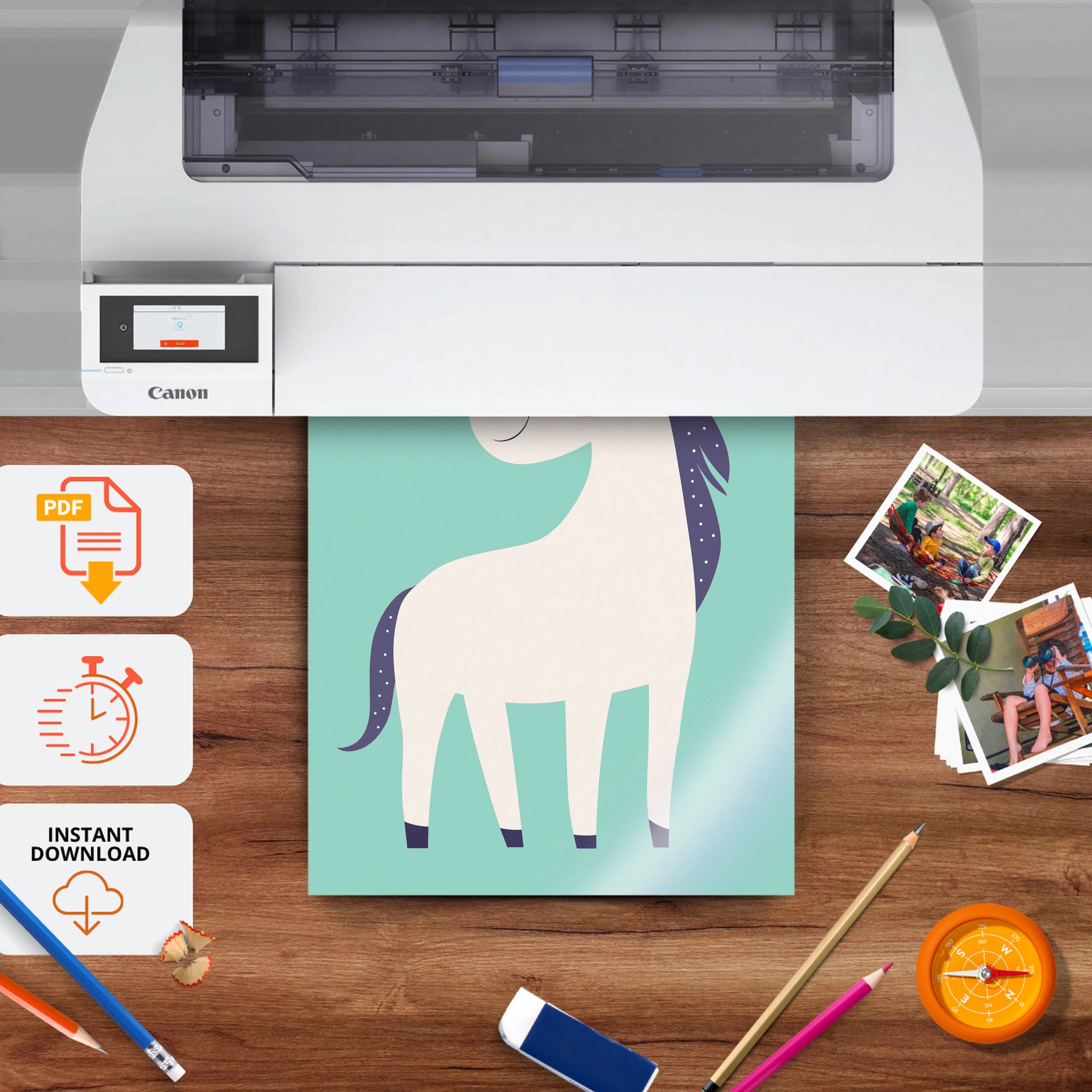 Teal Unicorn Nursery Print - printable nursery wall art, instant download to print at home