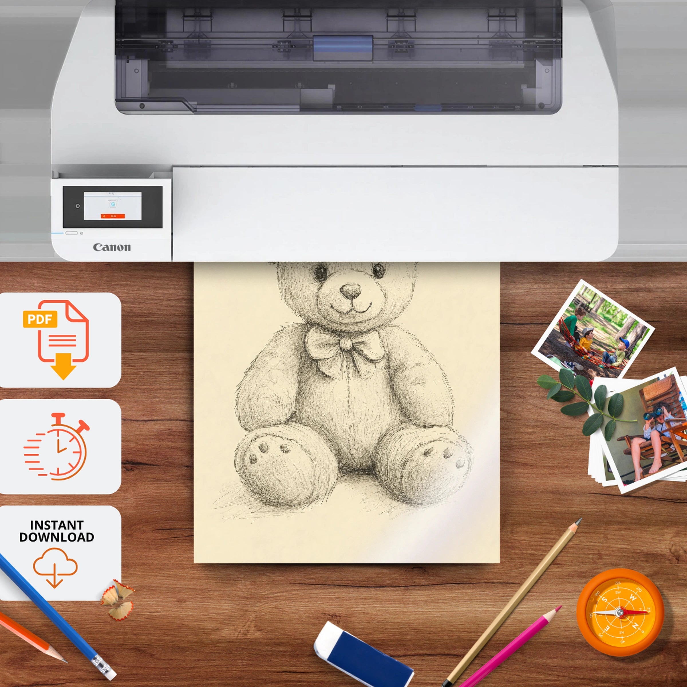 Teddy Bear Sketch Nursery Print - printable nursery wall art, instant download to print at home
