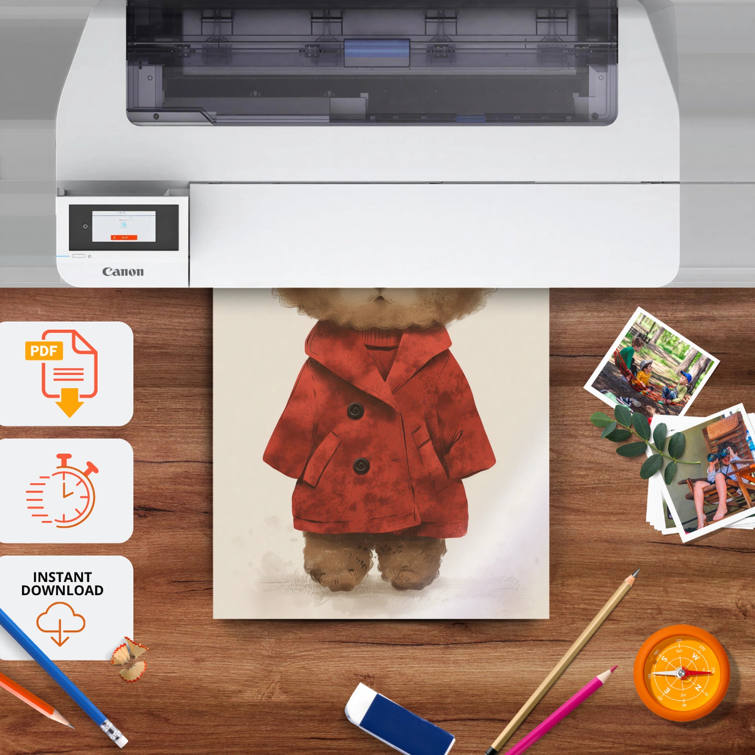 Teddy in a Coat Nursery Print - printable nursery wall art, instant download to print at home