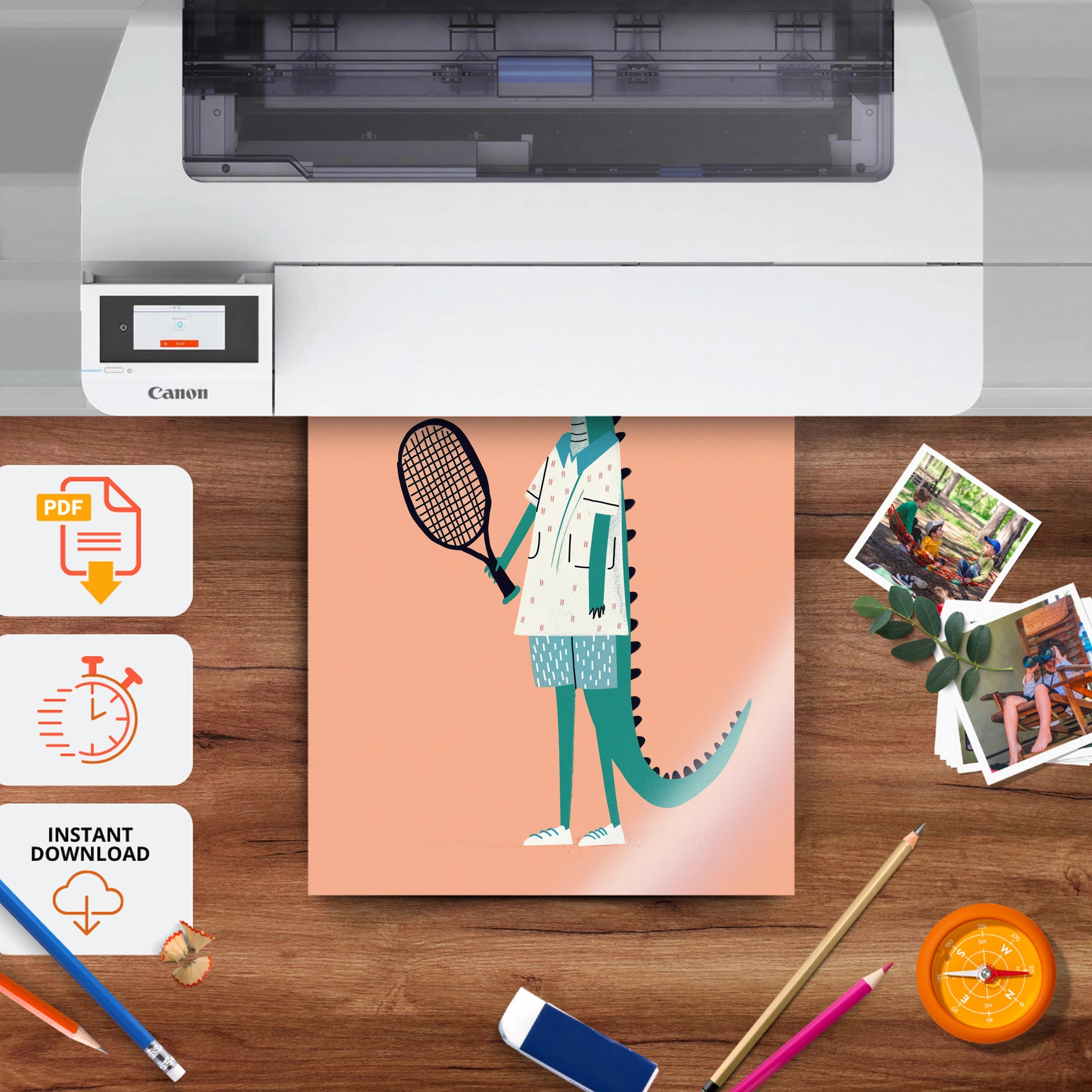 Tennis Crocodile Nursery Print - printable nursery wall art, instant download to print at home