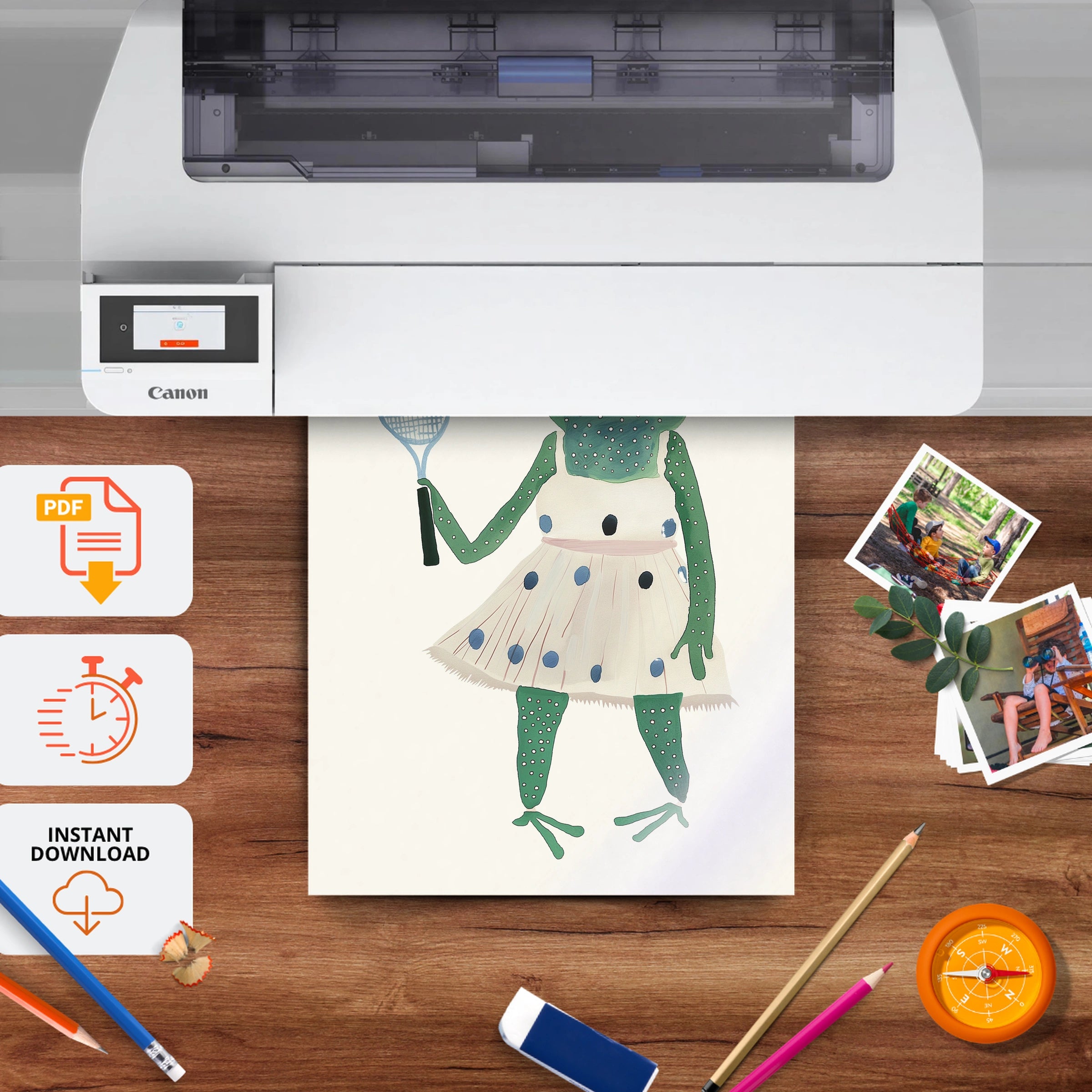 Tennis Frog Nursery Print - printable nursery wall art, instant download to print at home
