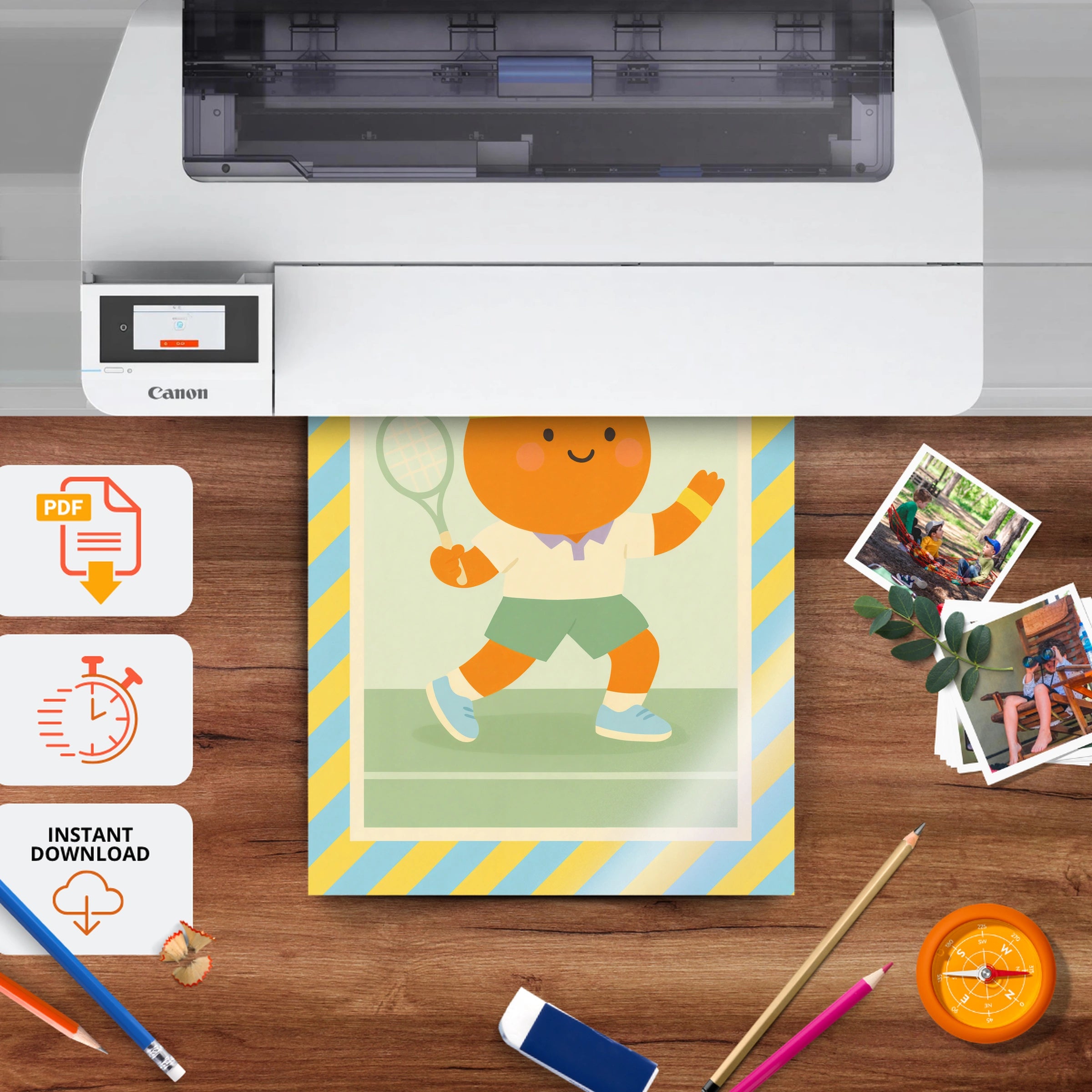 Tennis Orange Nursery Print - printable nursery wall art, instant download to print at home