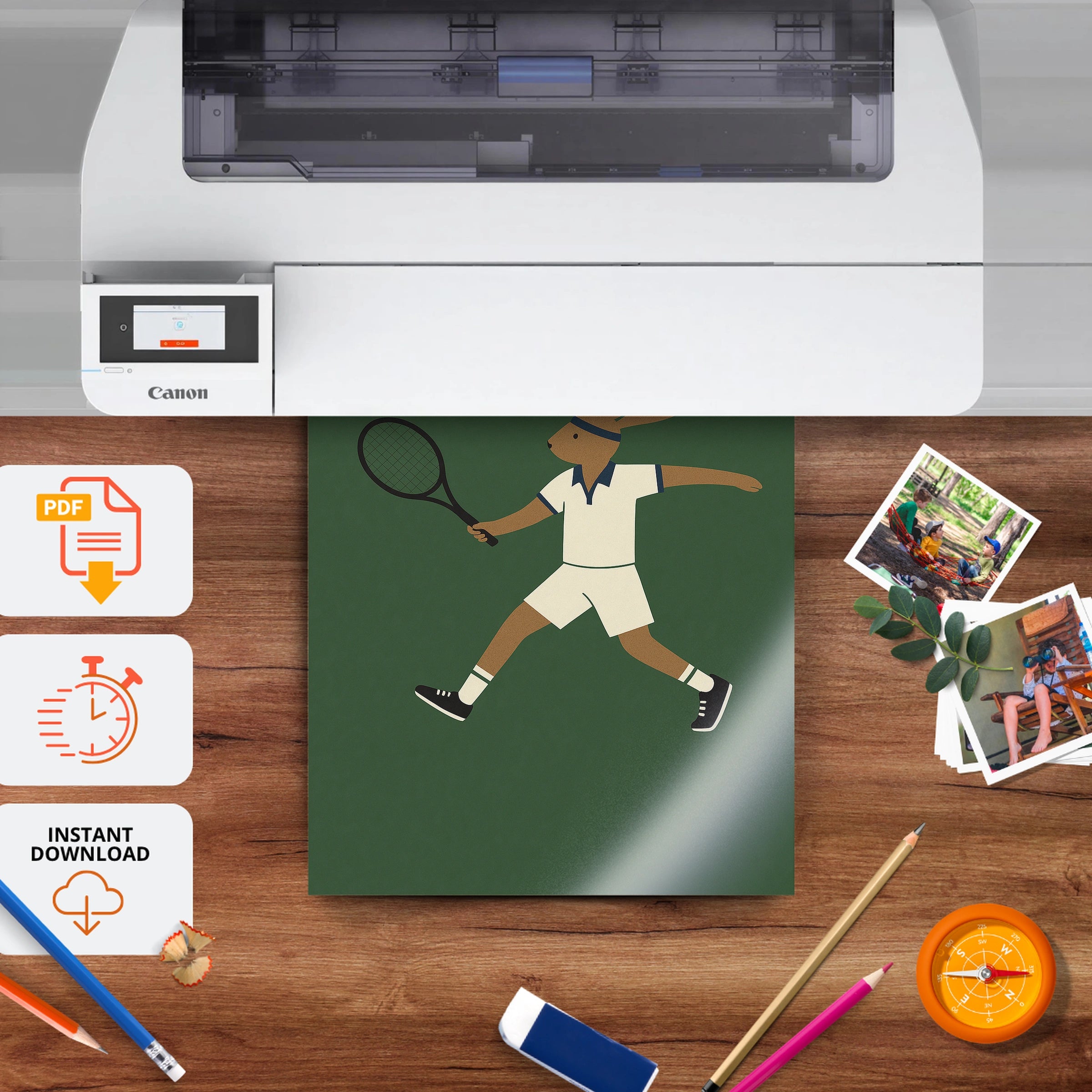 Tennis Player Rabbit Nursery Print - printable nursery wall art, instant download to print at home