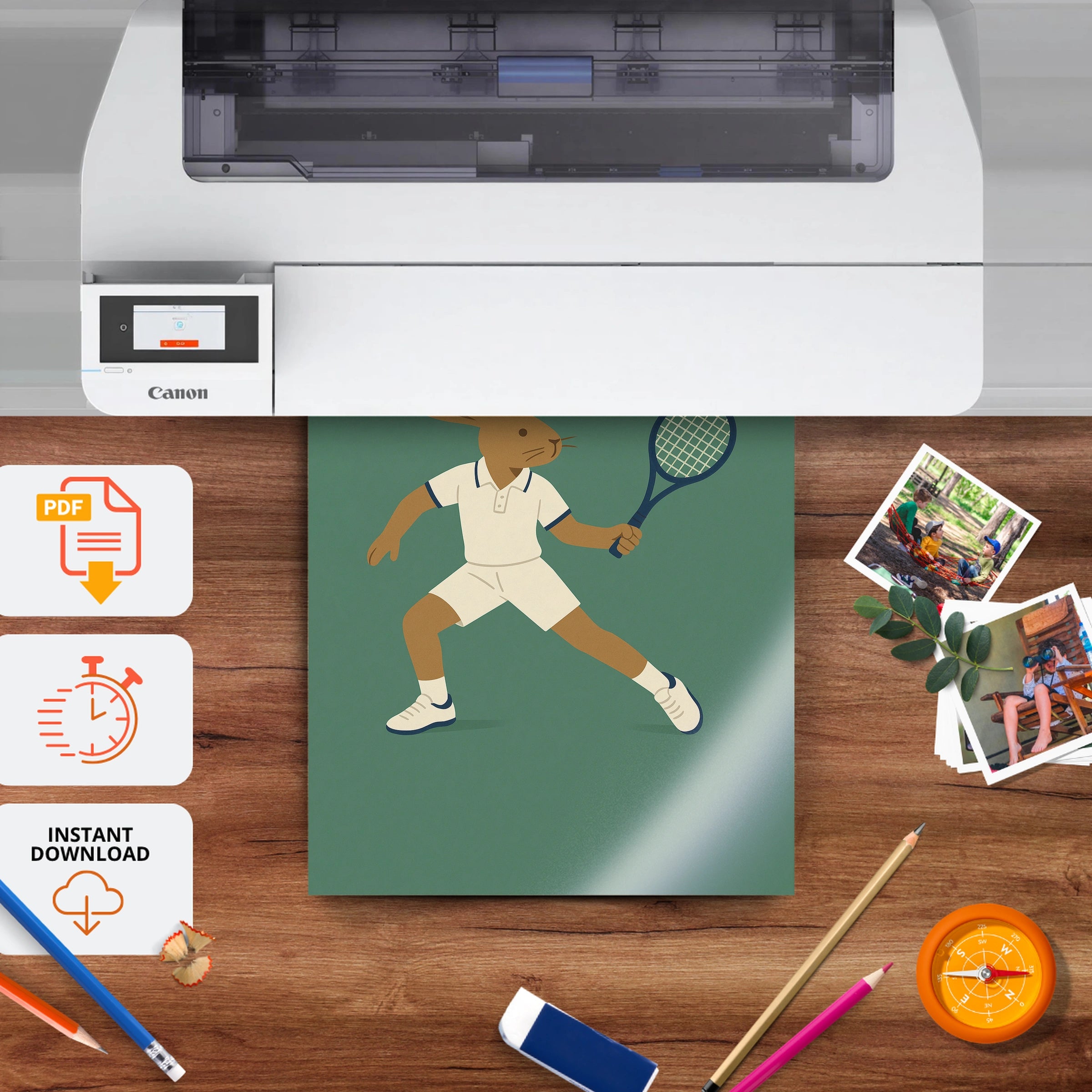 Tennis Rabbit Nursery Print - printable nursery wall art, instant download to print at home