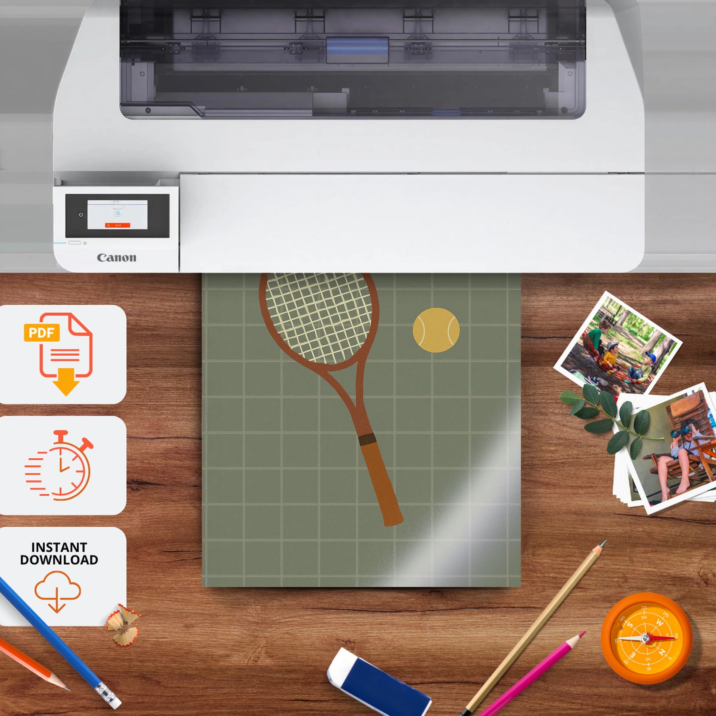 Tennis Racket and Ball Nursery Print - printable nursery wall art, instant download to print at home
