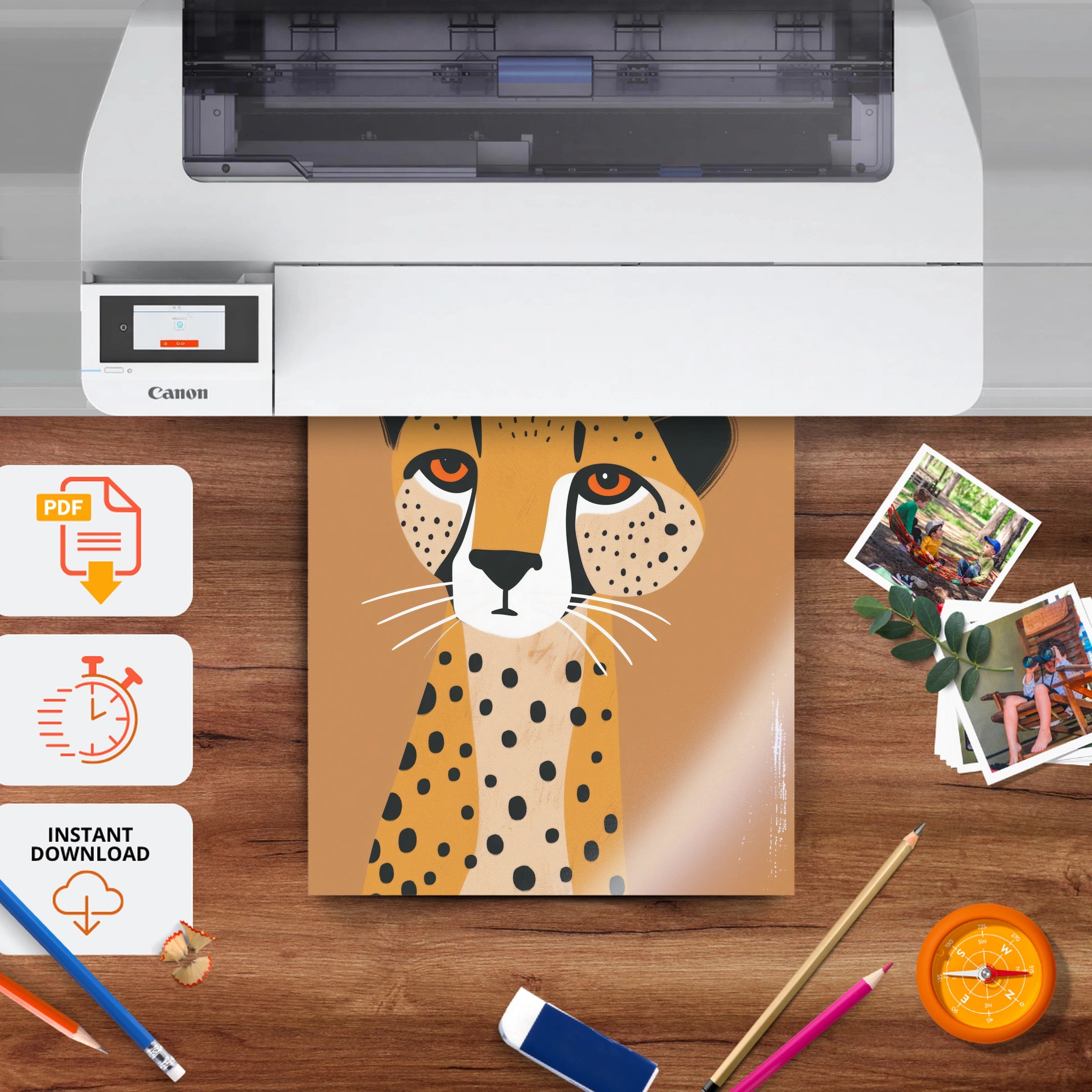 Terracotta Cheetah Nursery Print - printable nursery wall art, instant download to print at home