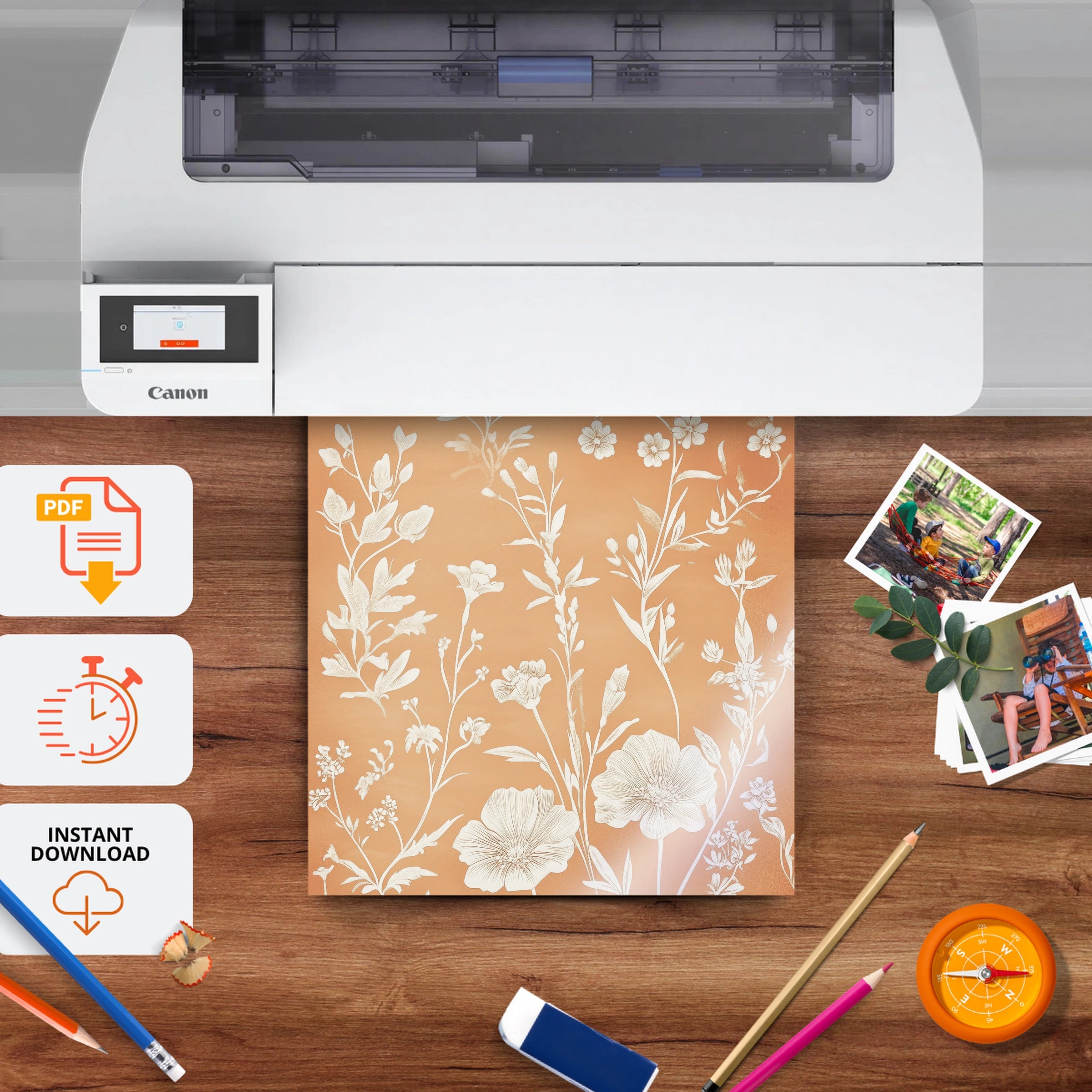 Terracotta Floral Nursery Print - printable nursery wall art, instant download to print at home