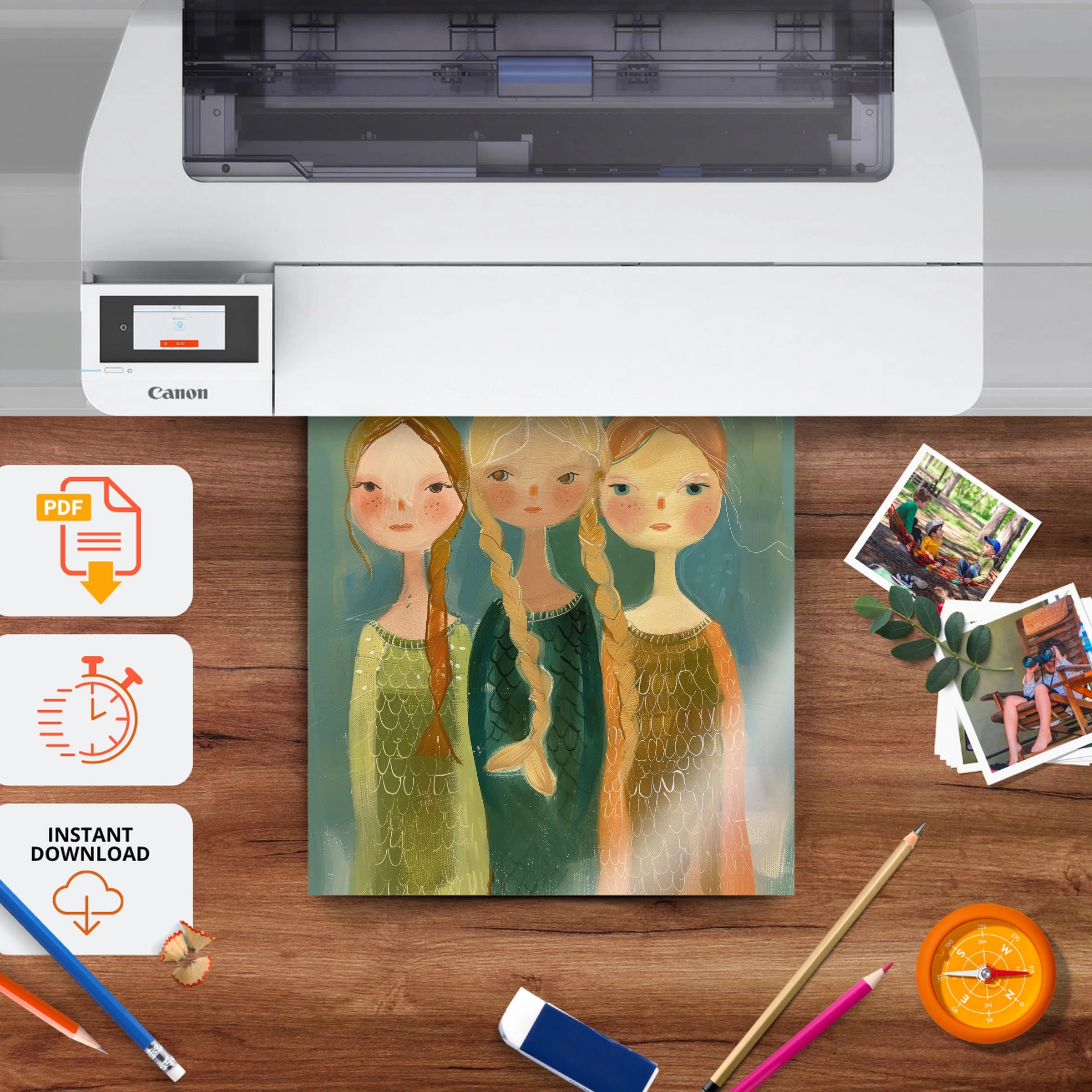 Three Girls Nursery Print - printable nursery wall art, instant download to print at home