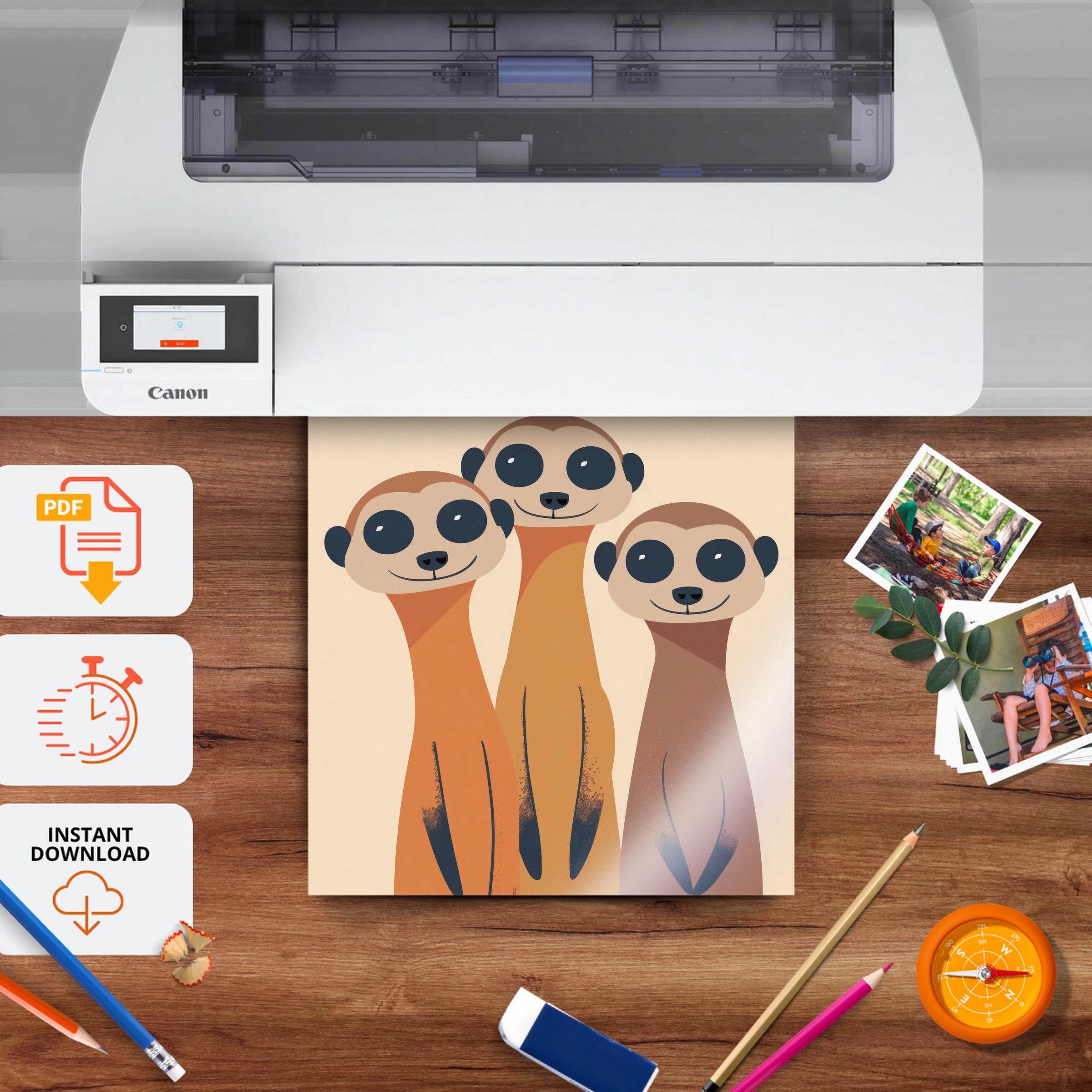 Three Meerkats Nursery Print - printable nursery wall art, instant download to print at home