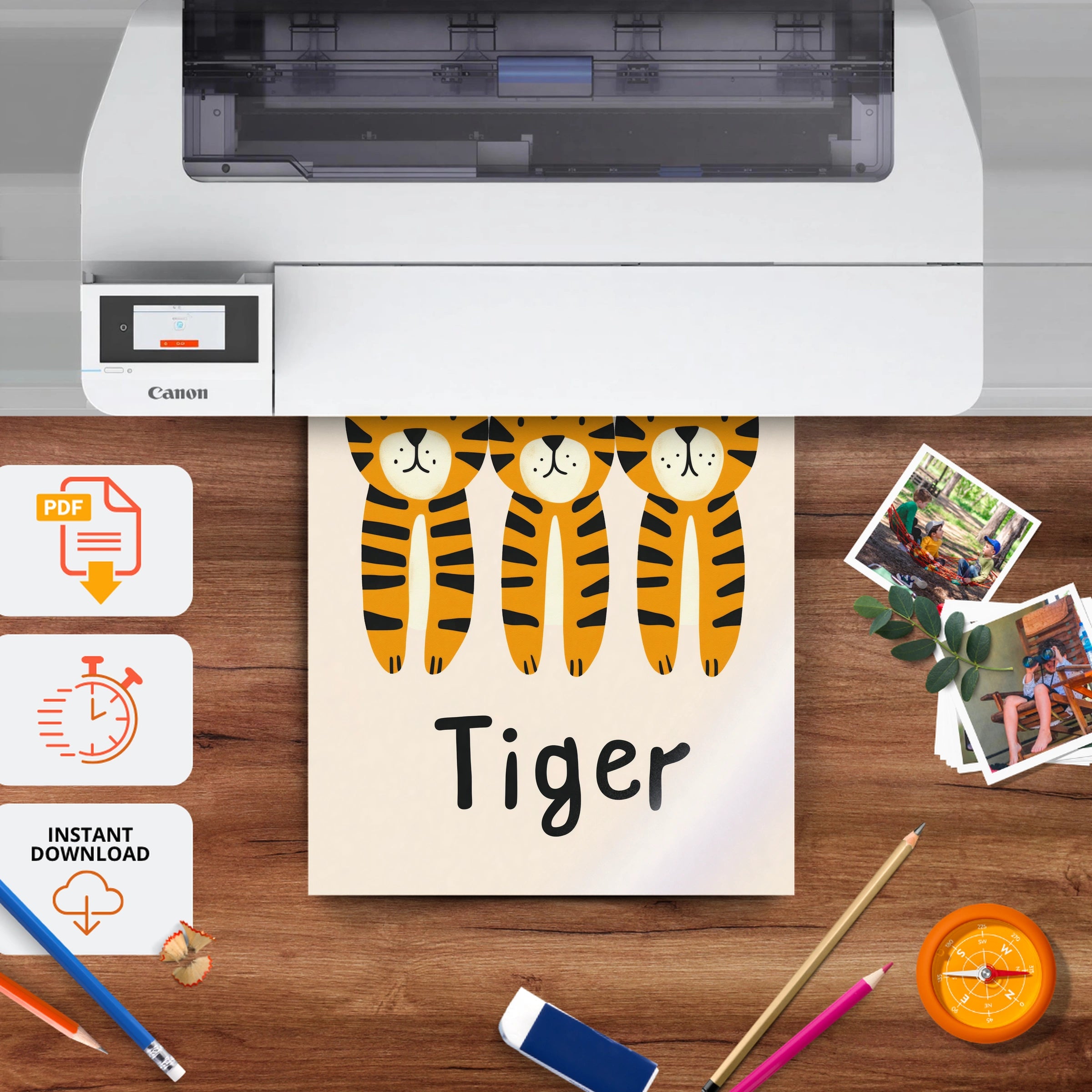 Three Tigers Nursery Print - printable nursery wall art, instant download to print at home