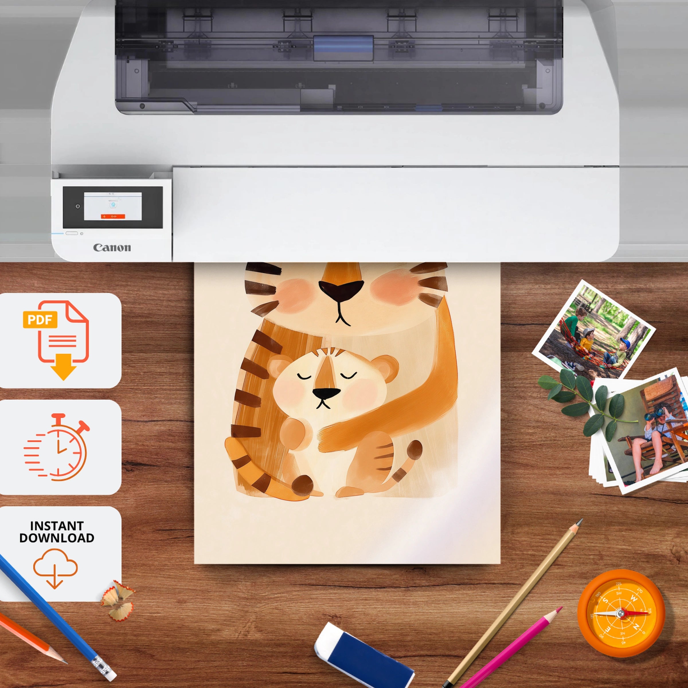 Tiger and Cub Nursery Print - printable nursery wall art, instant download to print at home