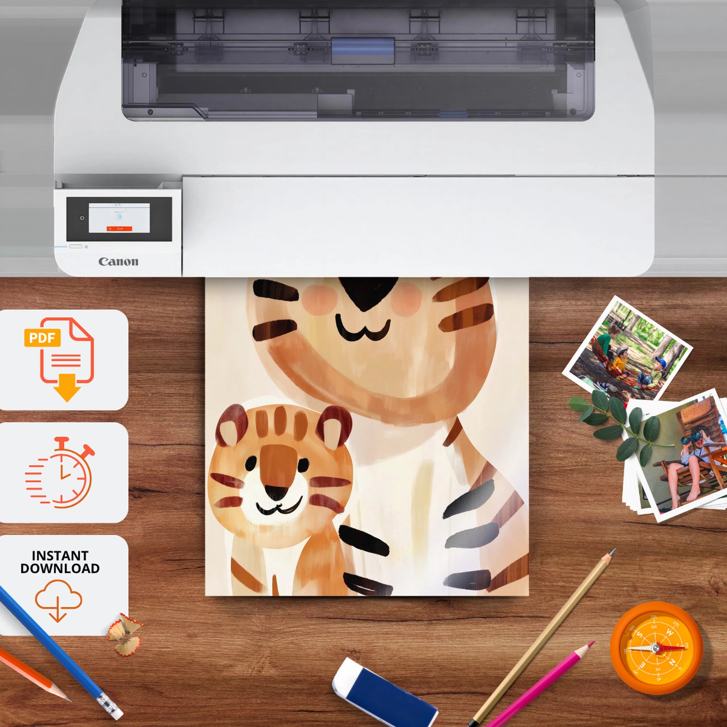 Tiger and Cub Two Nursery Print - printable nursery wall art, instant download to print at home