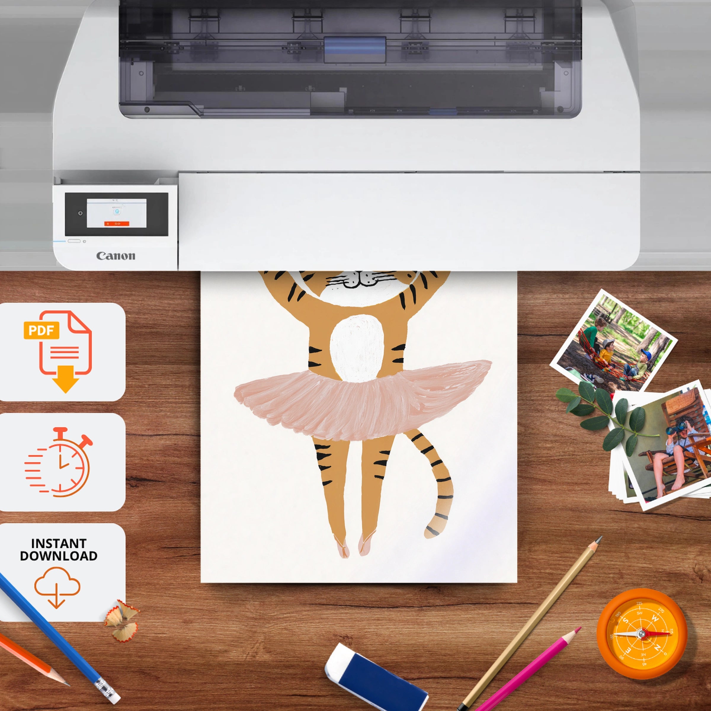 Tiger Ballerina Nursery Print - printable nursery wall art, instant download to print at home