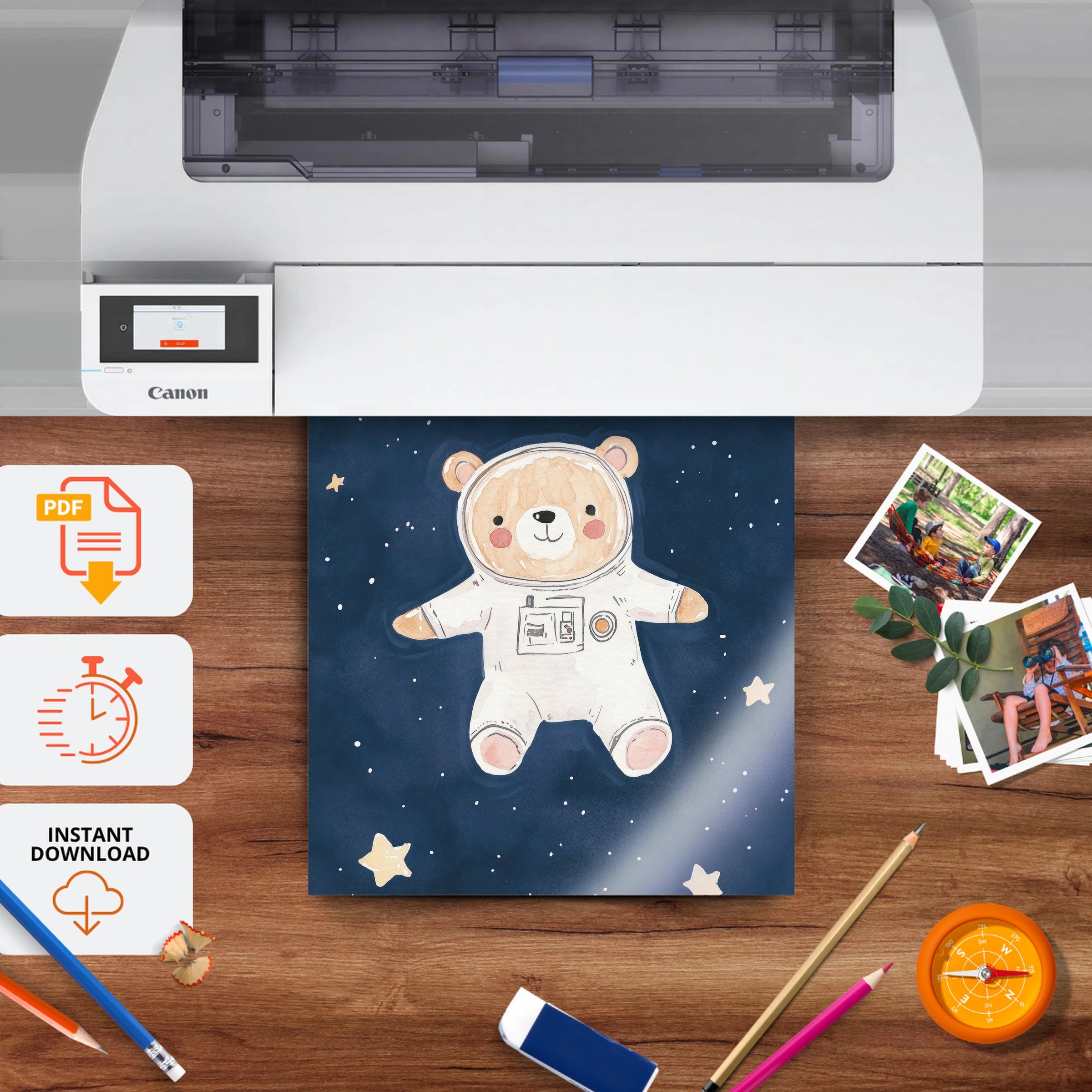 To The Moon Bear Nursery Print - printable nursery wall art, instant download to print at home