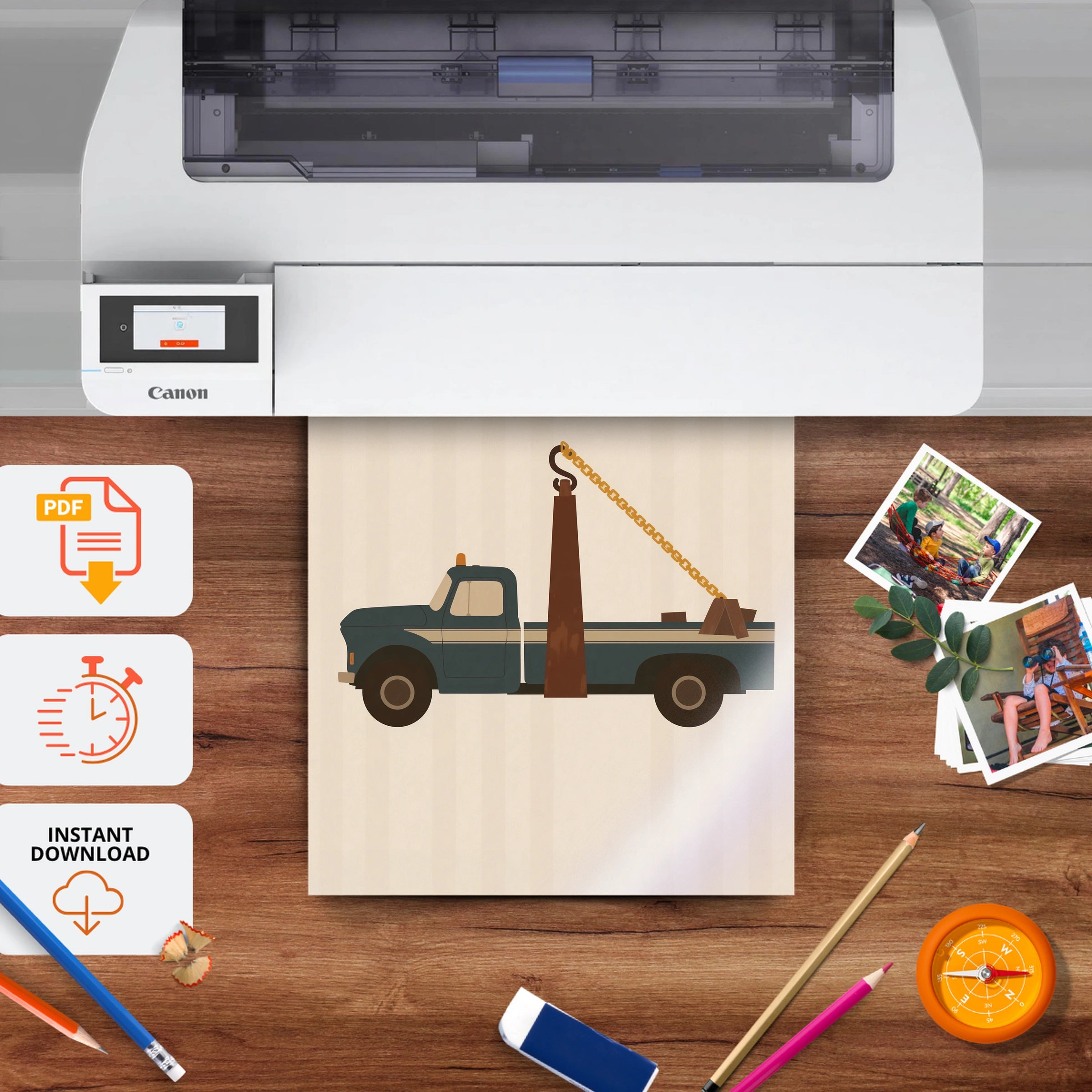 Tow Truck Nursery Print - printable nursery wall art, instant download to print at home