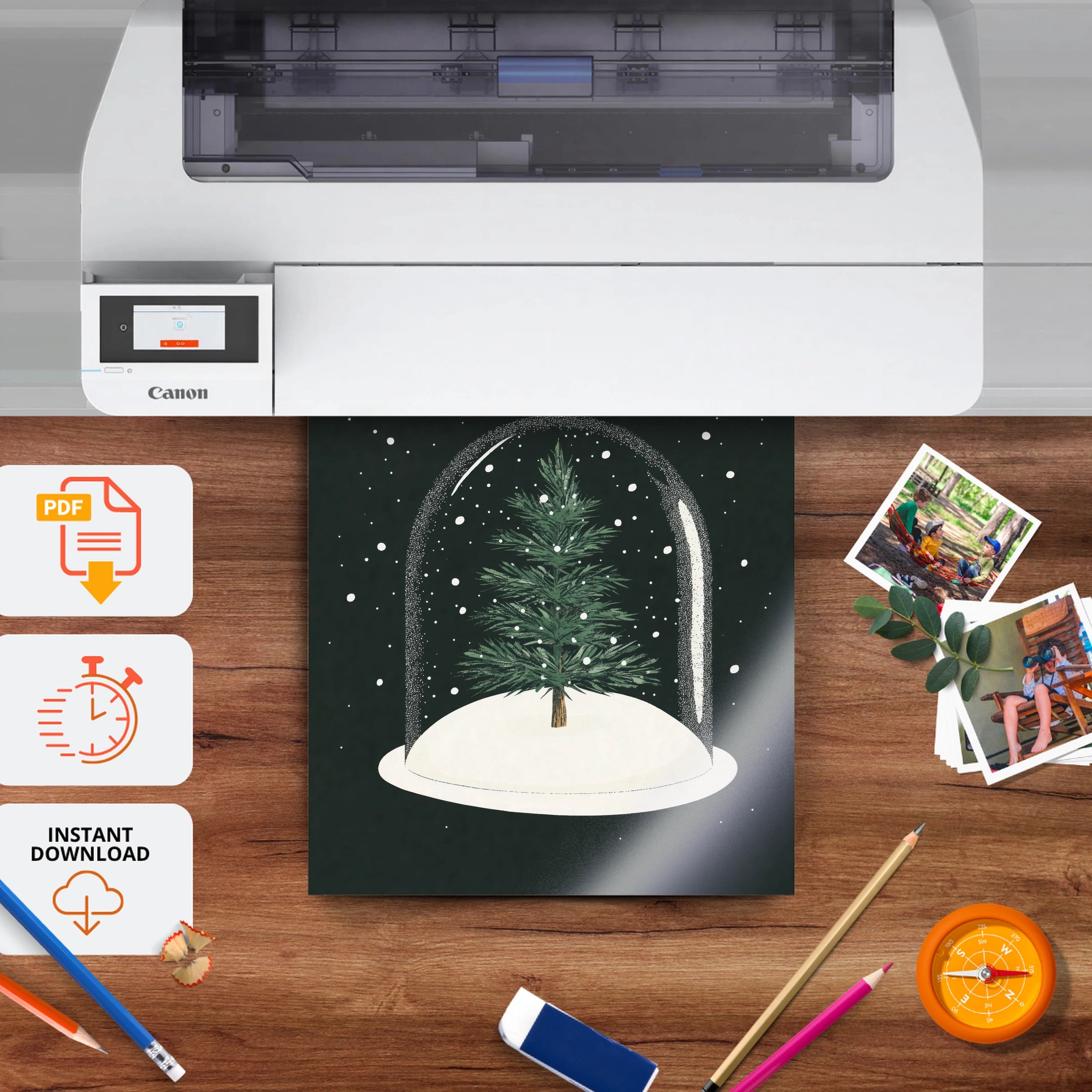 Tree in a Snow Globe Christmas Print - printable nursery wall art, instant download to print at home