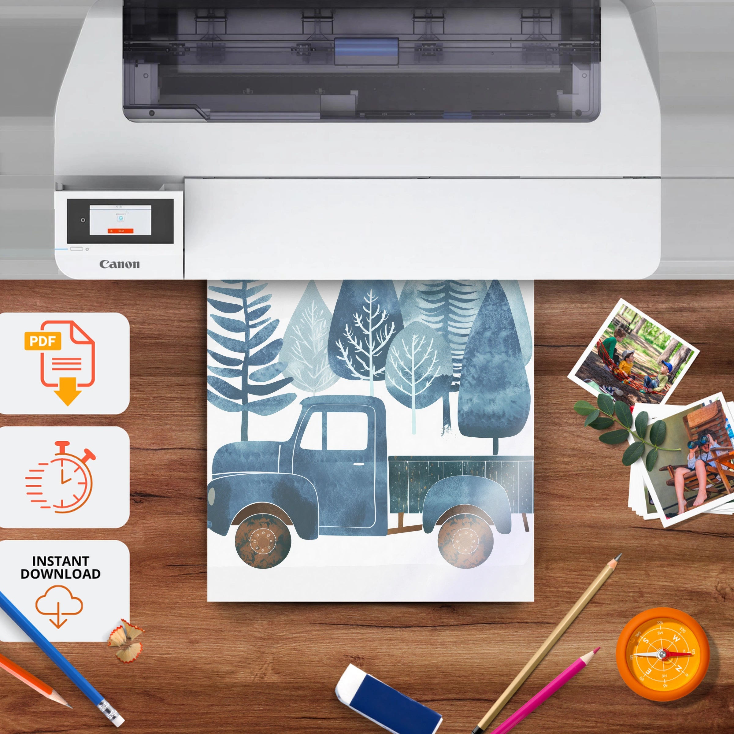 Truck and Trees Nursery Print - printable nursery wall art, instant download to print at home