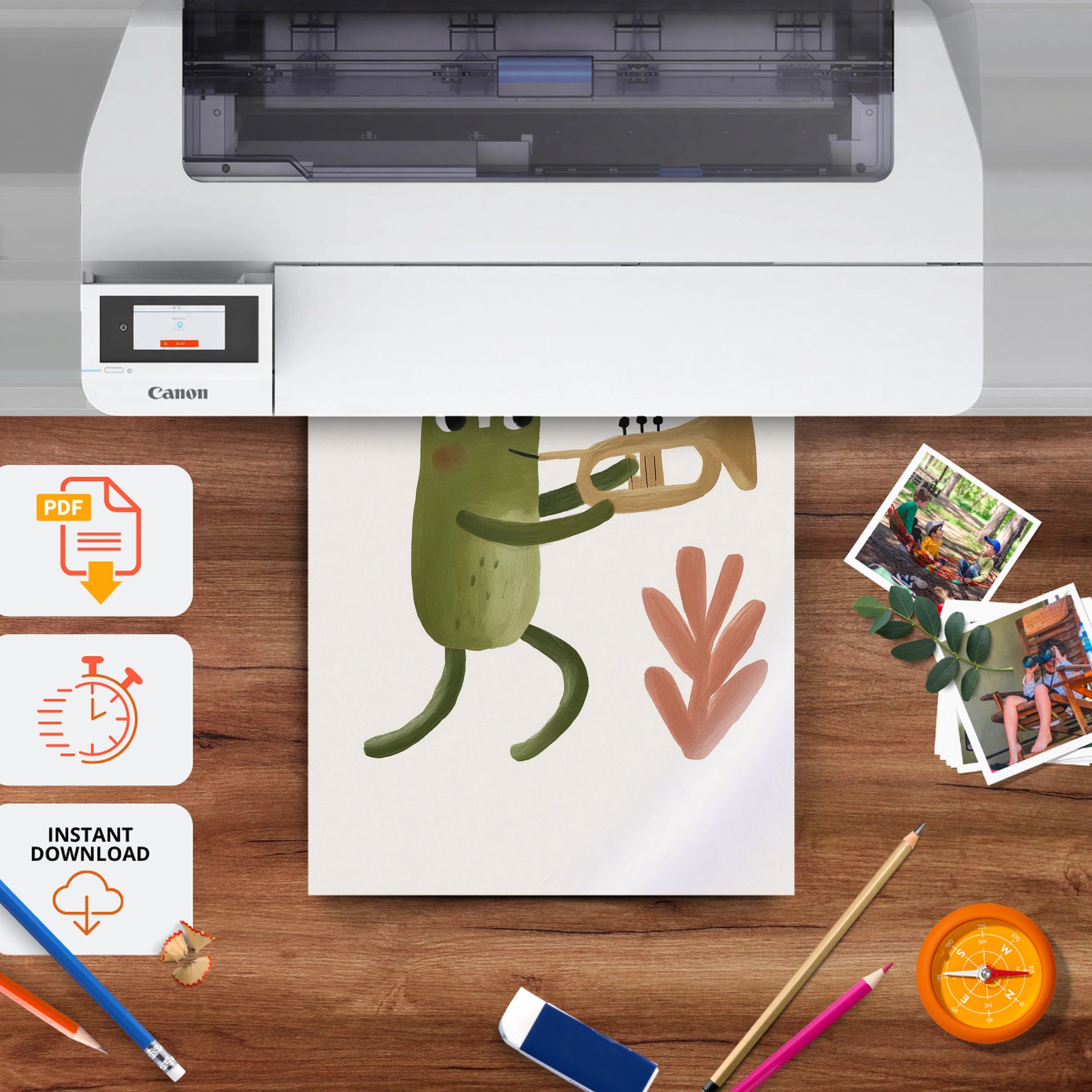 Trumpet Frog Nursery Print - printable nursery wall art, instant download to print at home