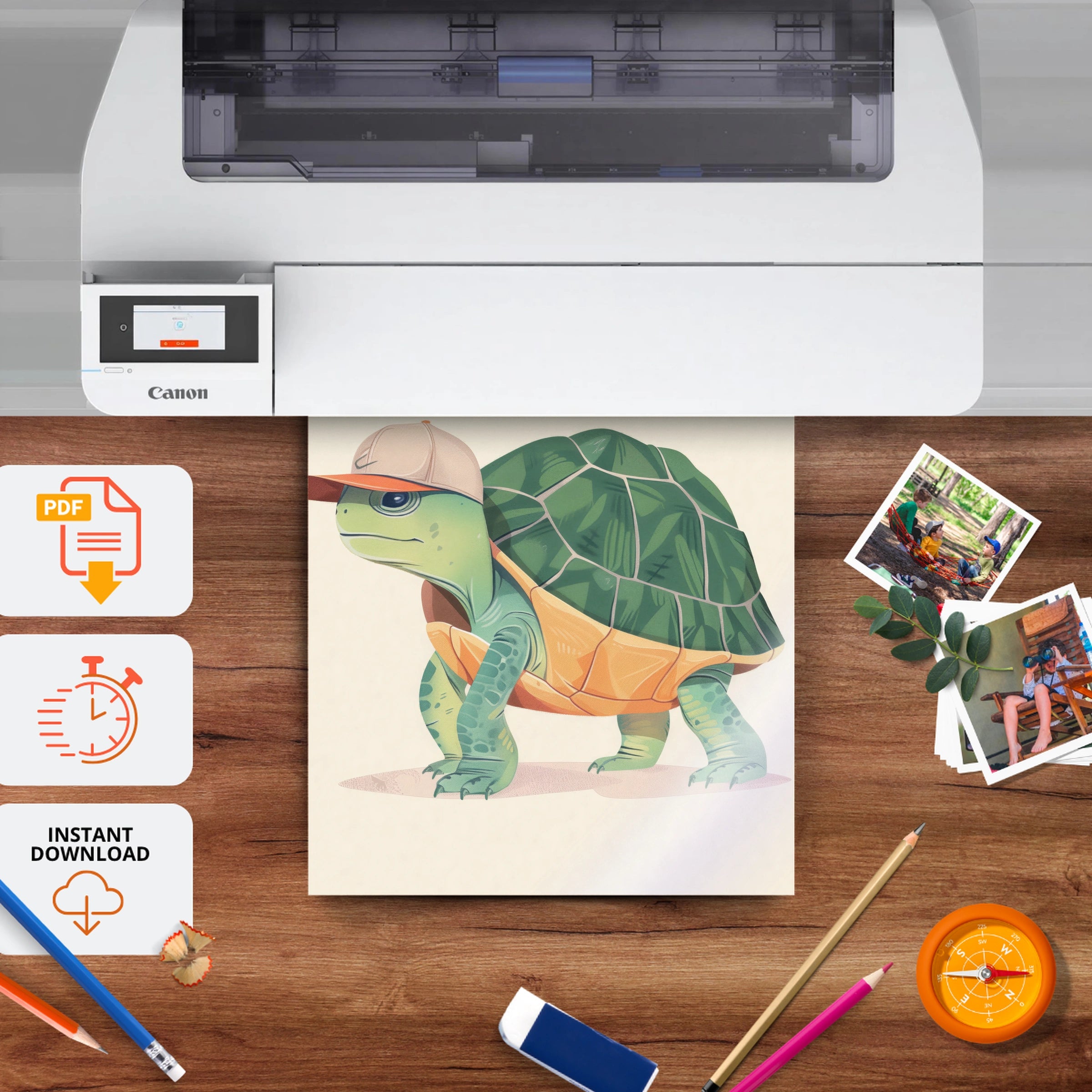 Turtle with a Cap Nursery Print - printable nursery wall art, instant download to print at home