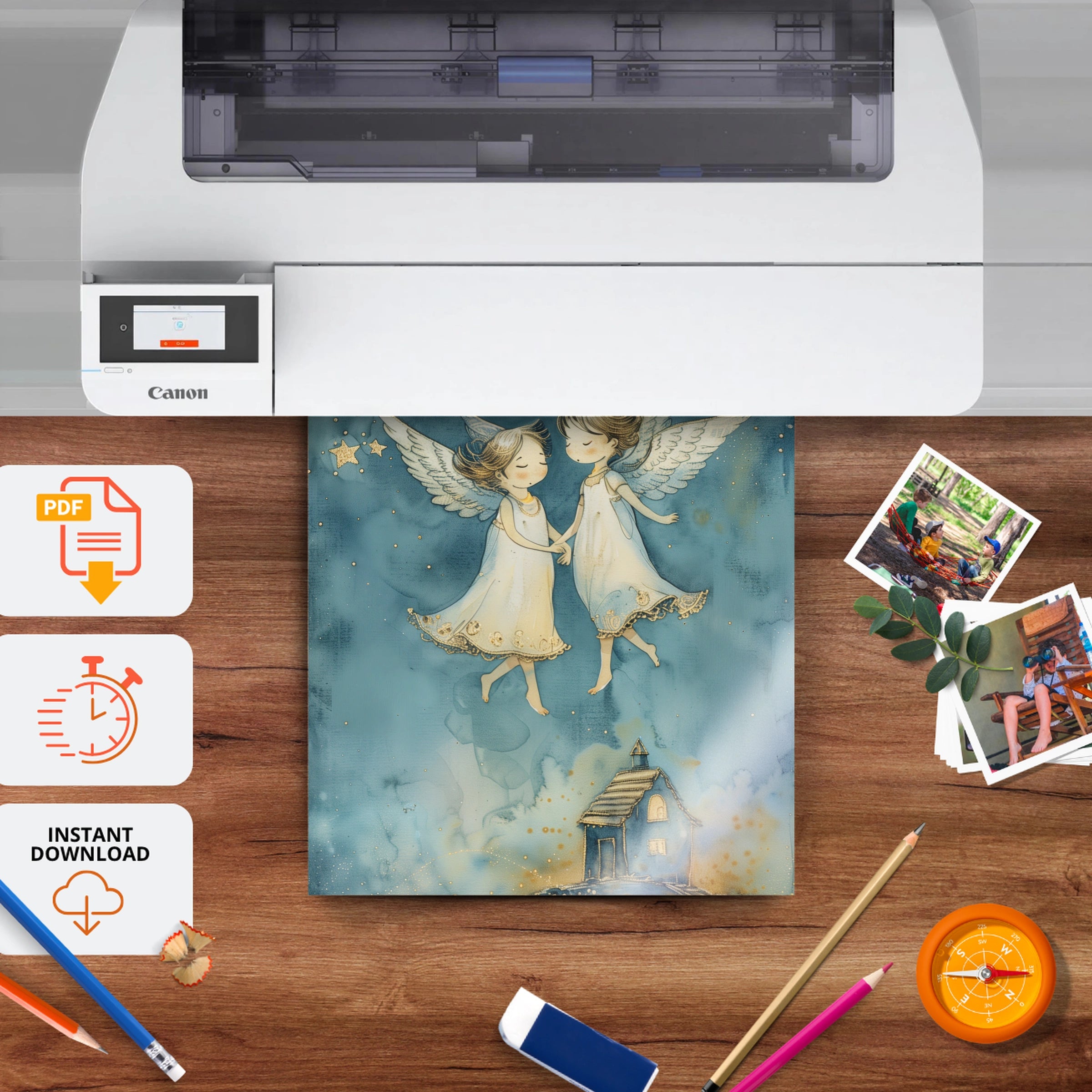 Two Angels Nursery Print - printable nursery wall art, instant download to print at home