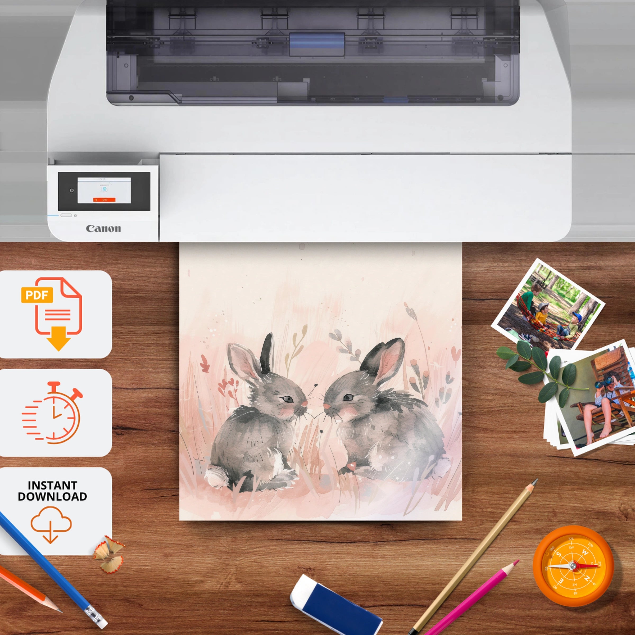 Two Bunnies Nursery Print - printable nursery wall art, instant download to print at home