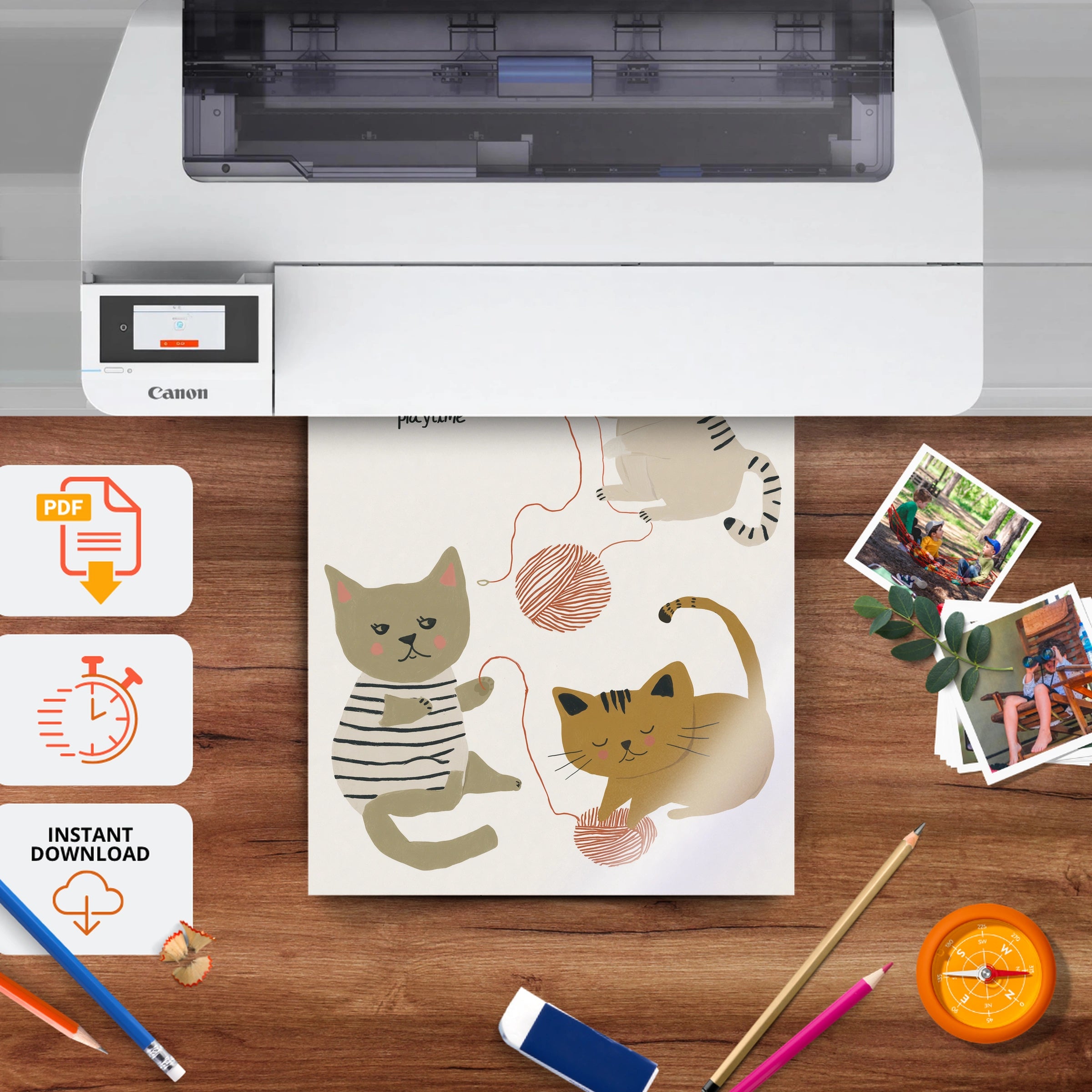 Two Cosy Cats Nursery Print - printable nursery wall art, instant download to print at home
