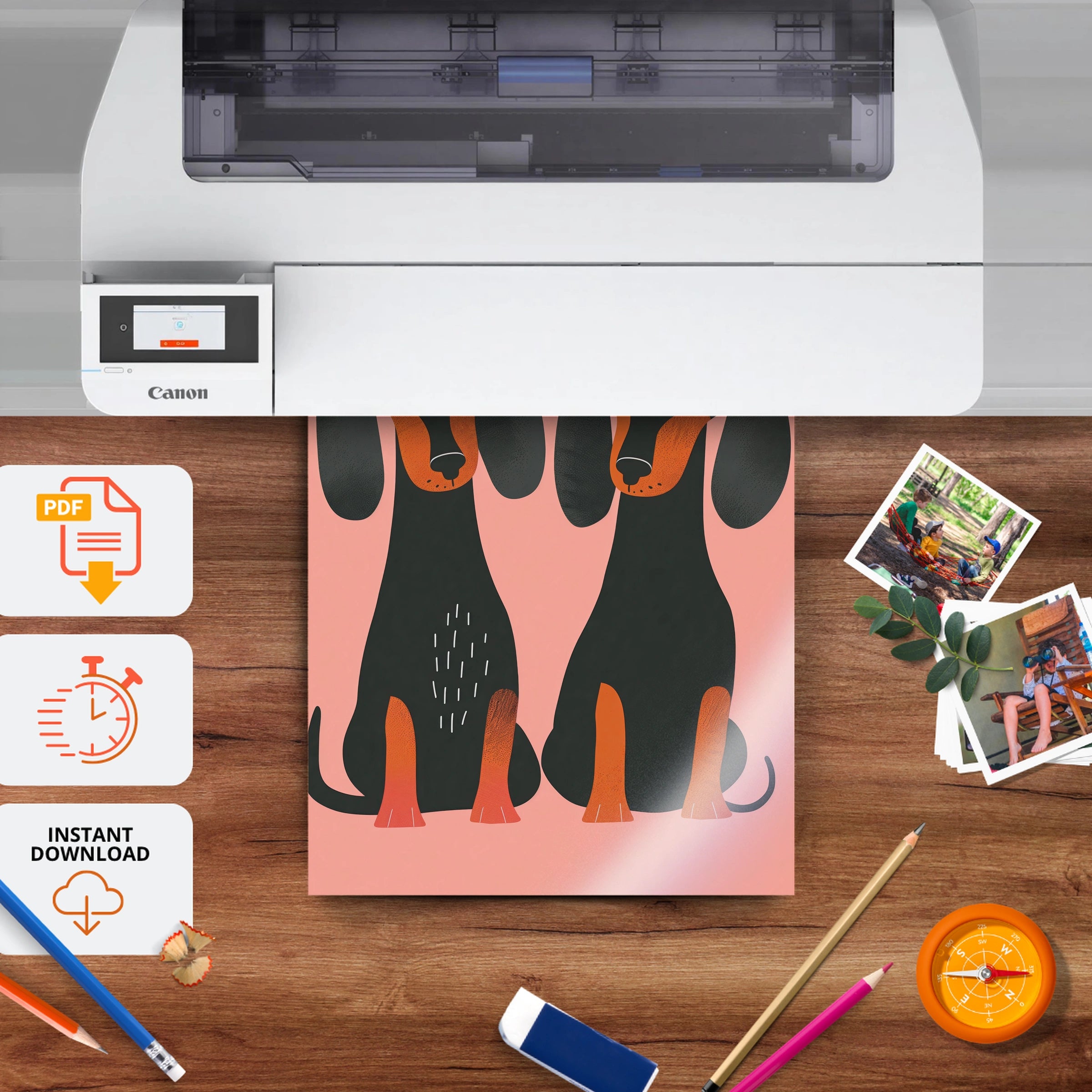 Two Dachshunds Nursery Print - printable nursery wall art, instant download to print at home