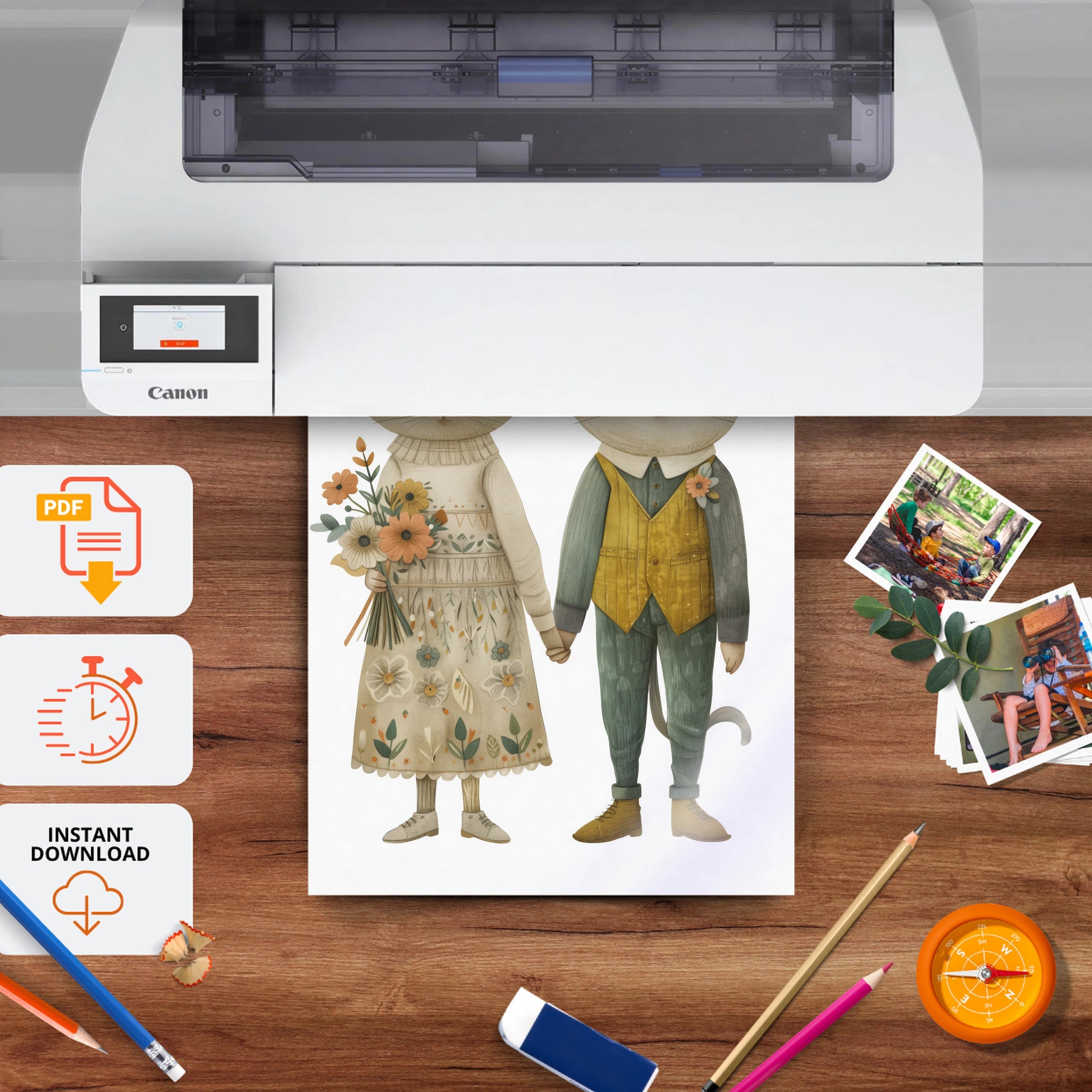 Two Dressed Cats Nursery Print - printable nursery wall art, instant download to print at home