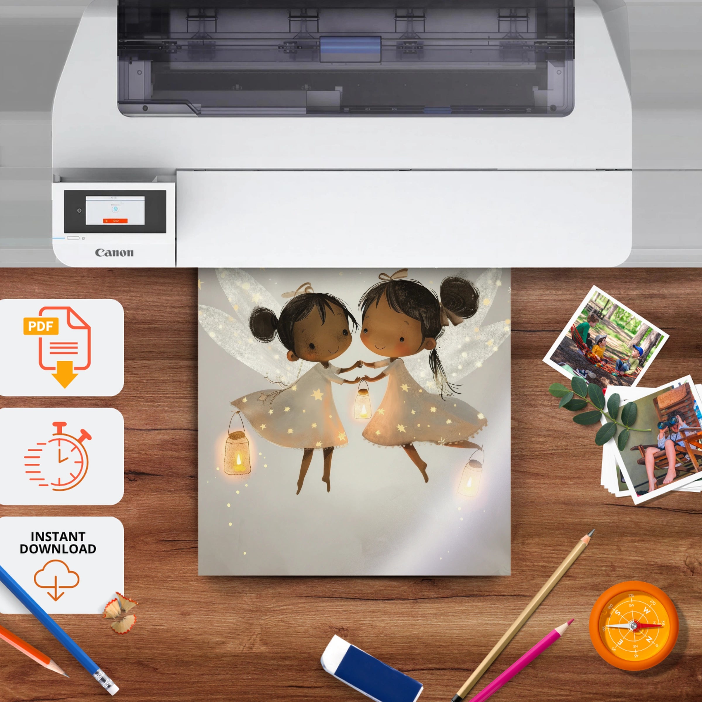 Two Fairies with Lanterns Nursery Print - printable nursery wall art, instant download to print at home
