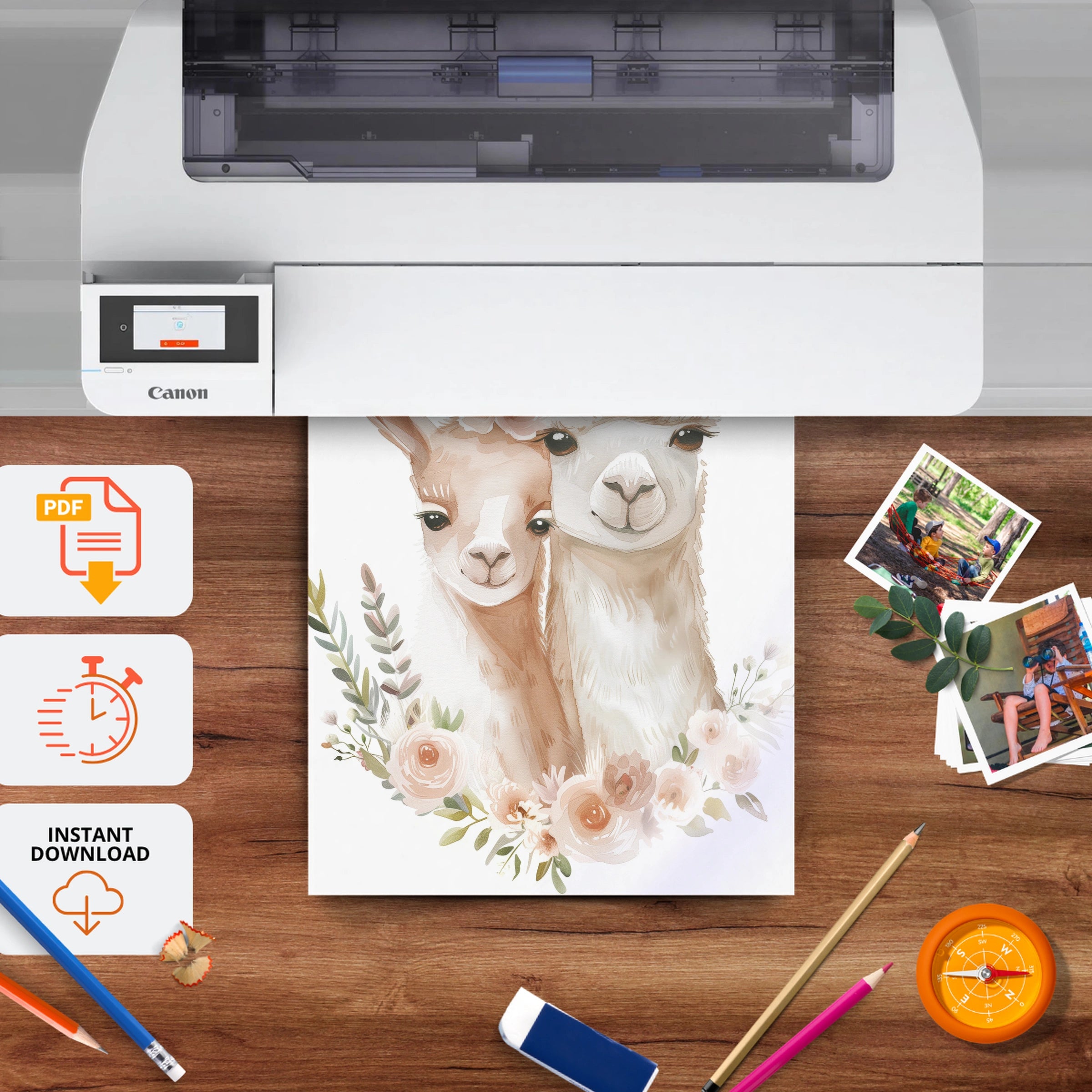 Two Llamas Nursery Print - printable nursery wall art, instant download to print at home