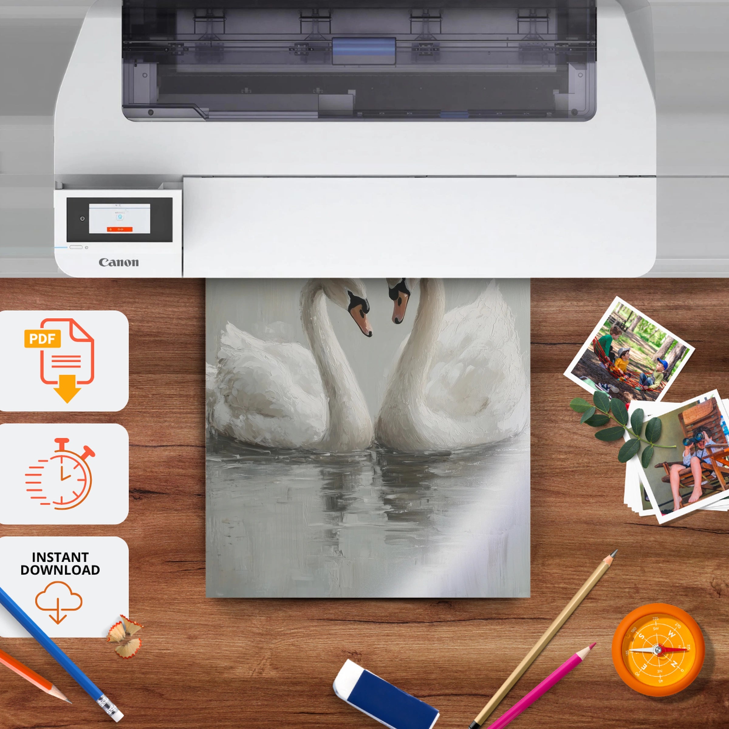 Two Swans Nursery Print - printable nursery wall art, instant download to print at home
