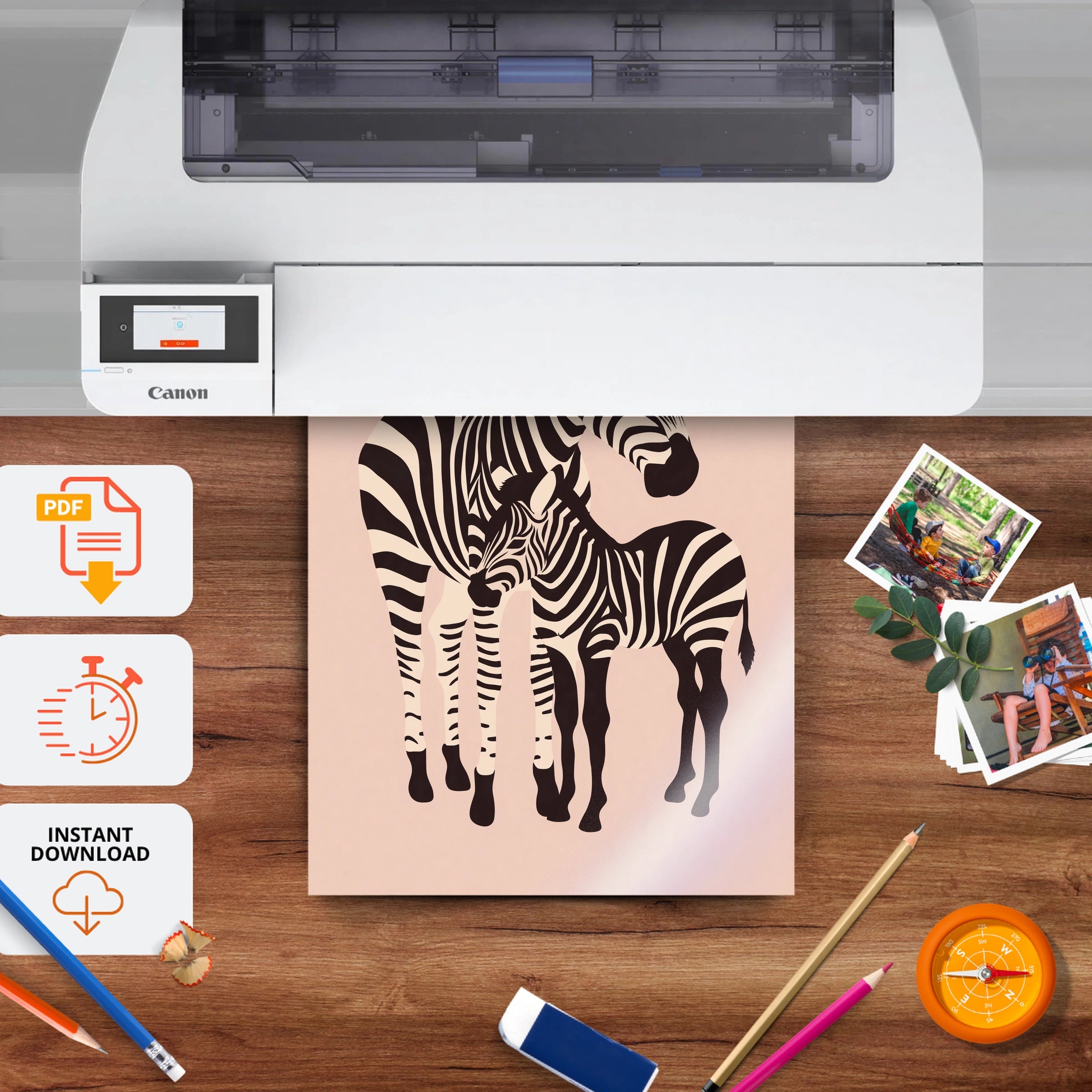 Two Zebras Nursery Print - printable nursery wall art, instant download to print at home