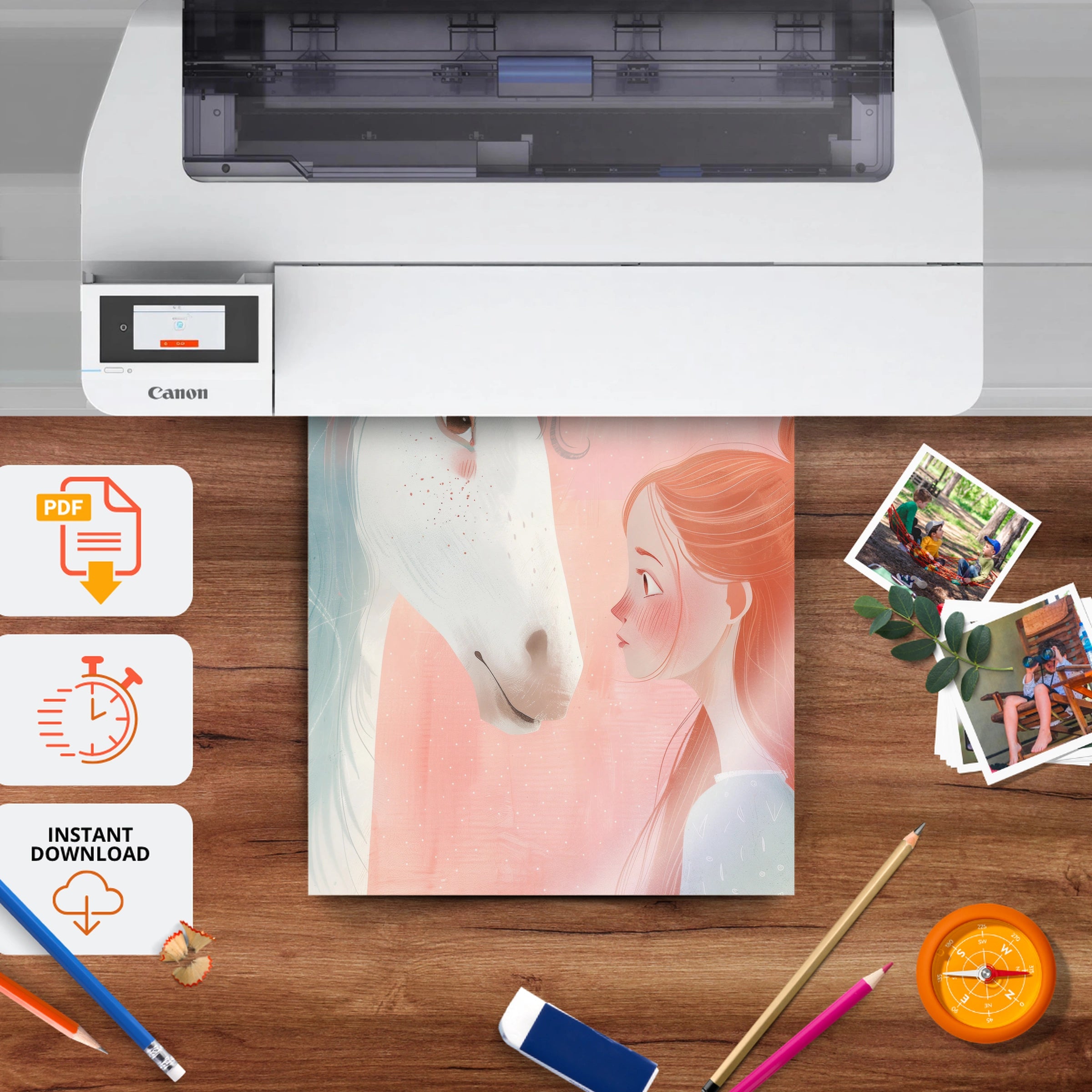 Unicorn and Girl Nursery Print - printable nursery wall art, instant download to print at home