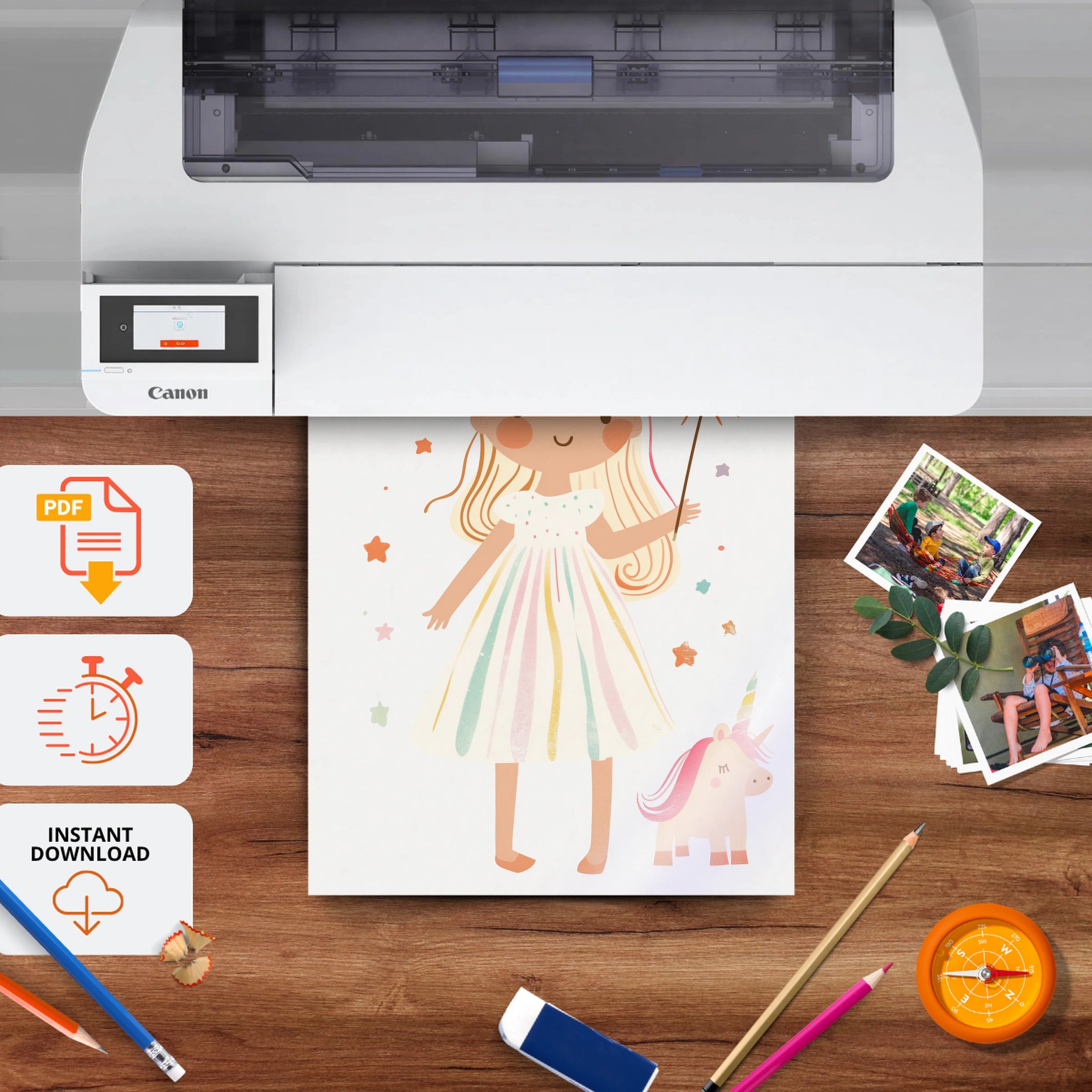Unicorn Girl Nursery Print - printable nursery wall art, instant download to print at home
