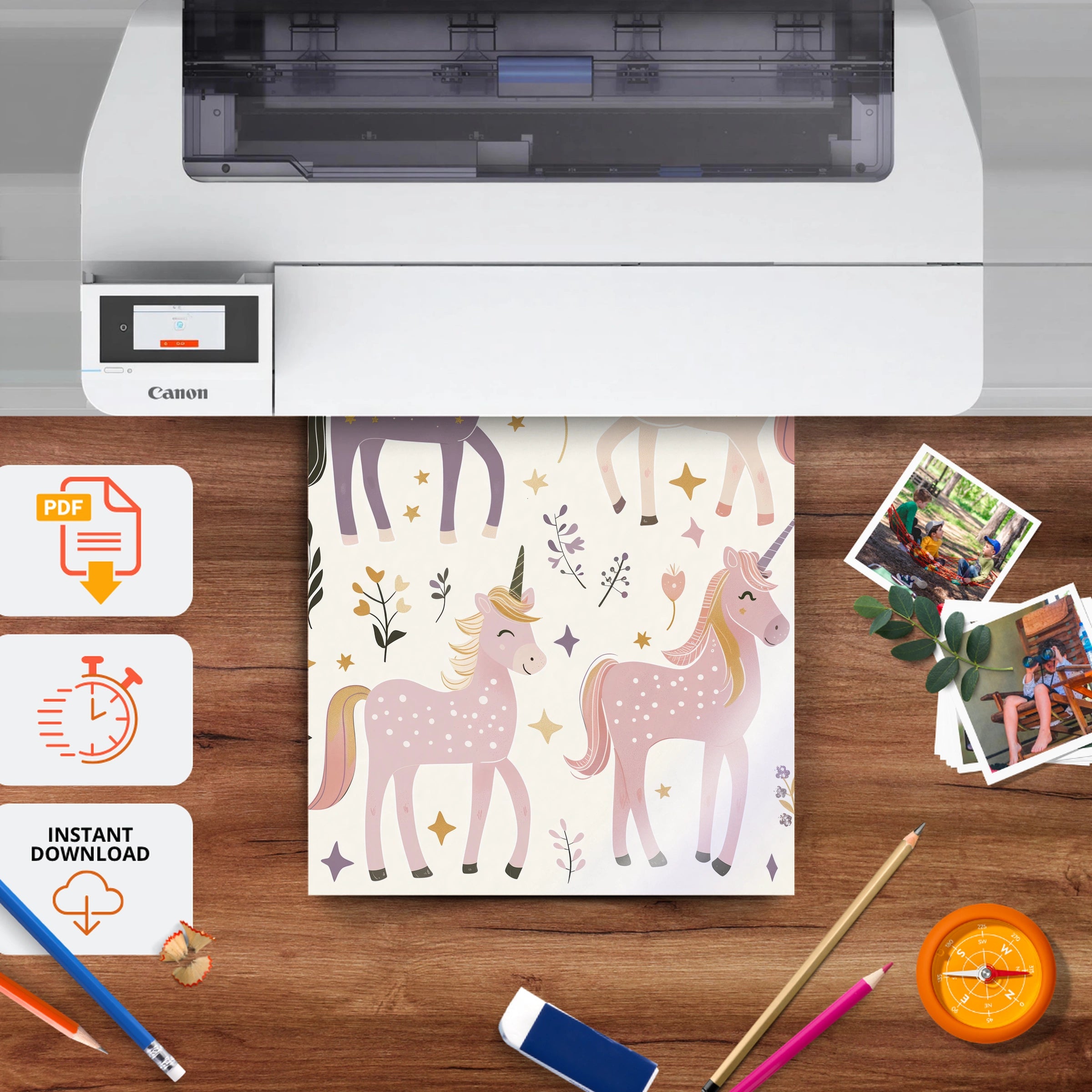 Unicorn Pattern Nursery Print - printable nursery wall art, instant download to print at home