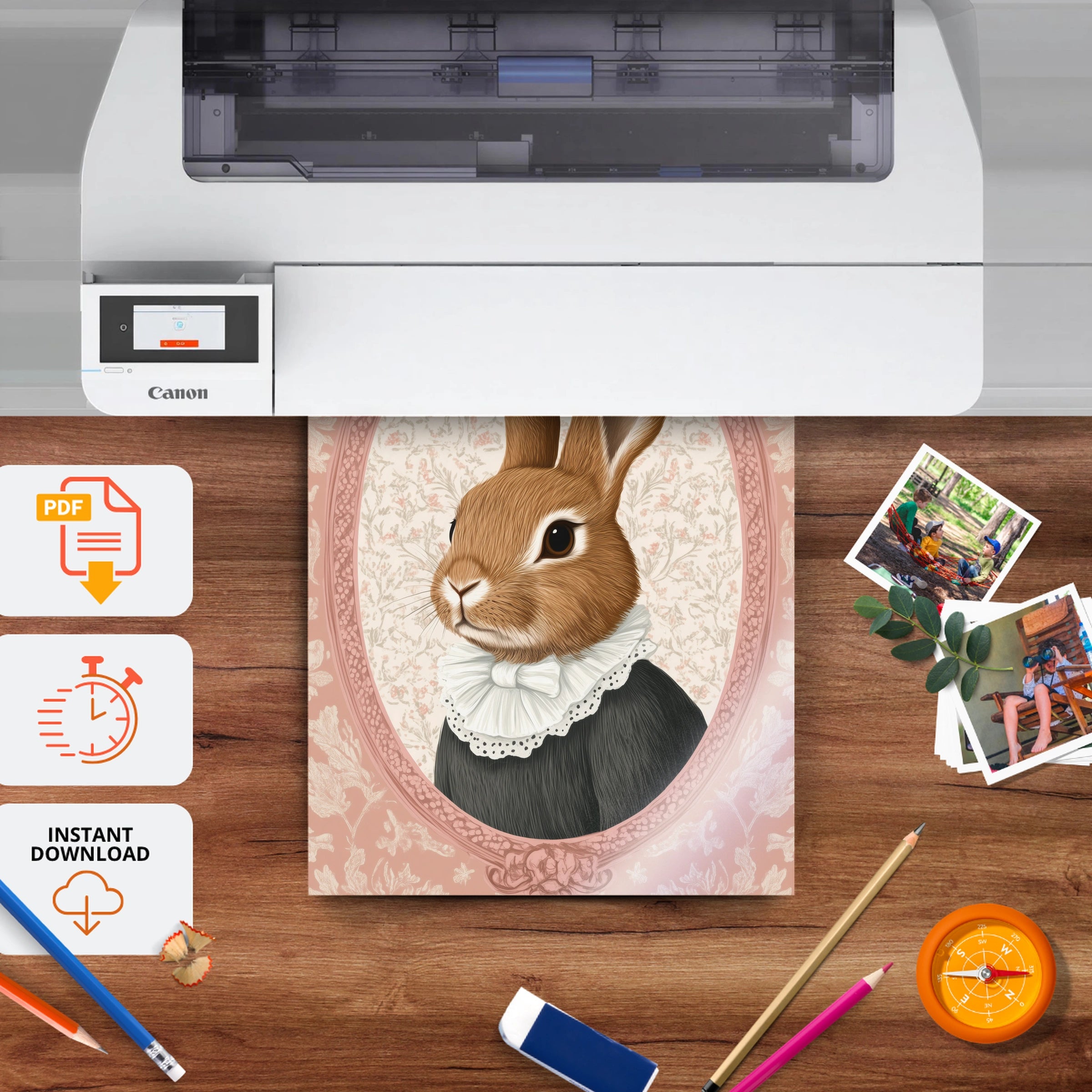 Victorian Rabbit Portrait Nursery Print - printable nursery wall art, instant download to print at home