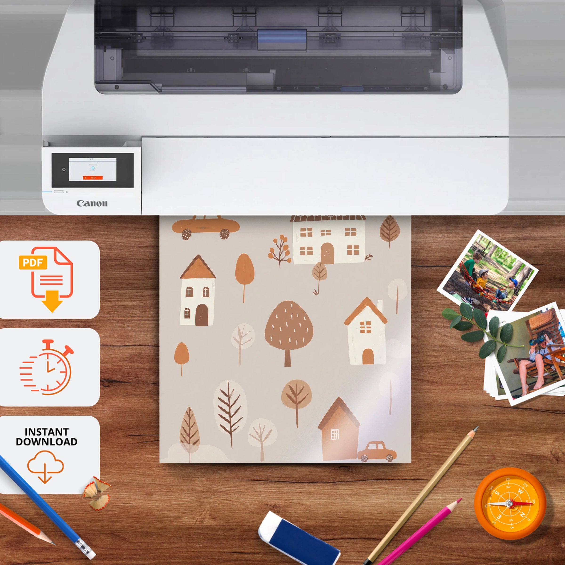 Village and Cars Nursery Print - printable nursery wall art, instant download to print at home