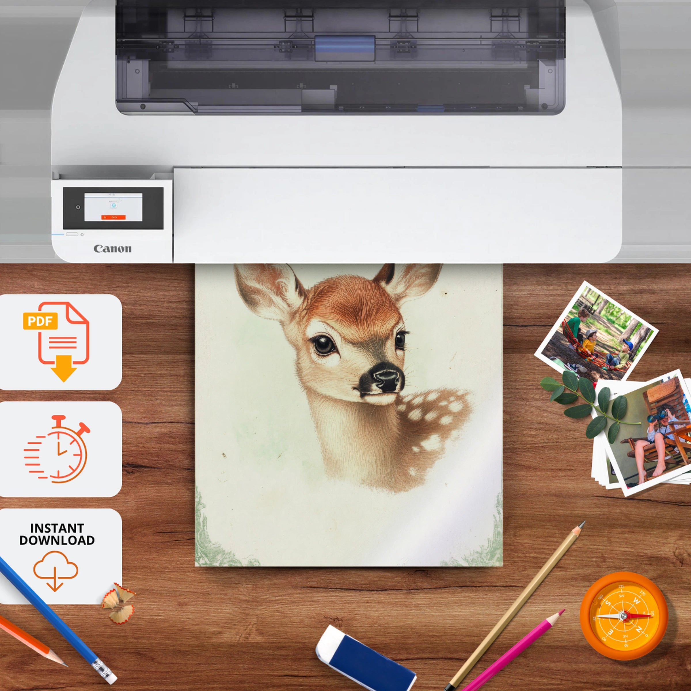 Vintage Fawn Nursery Print - printable nursery wall art, instant download to print at home
