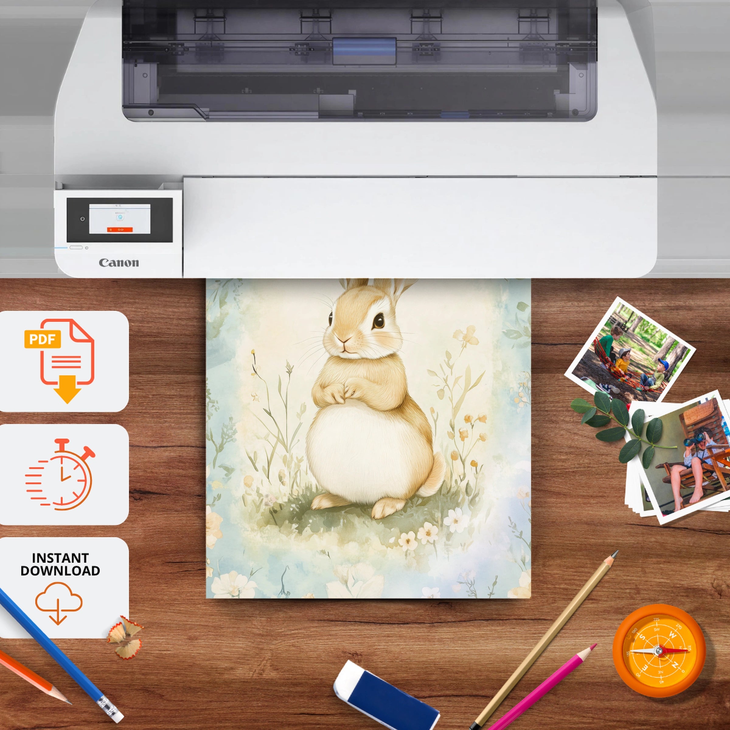 Vintage Rabbit Nursery Print - printable nursery wall art, instant download to print at home