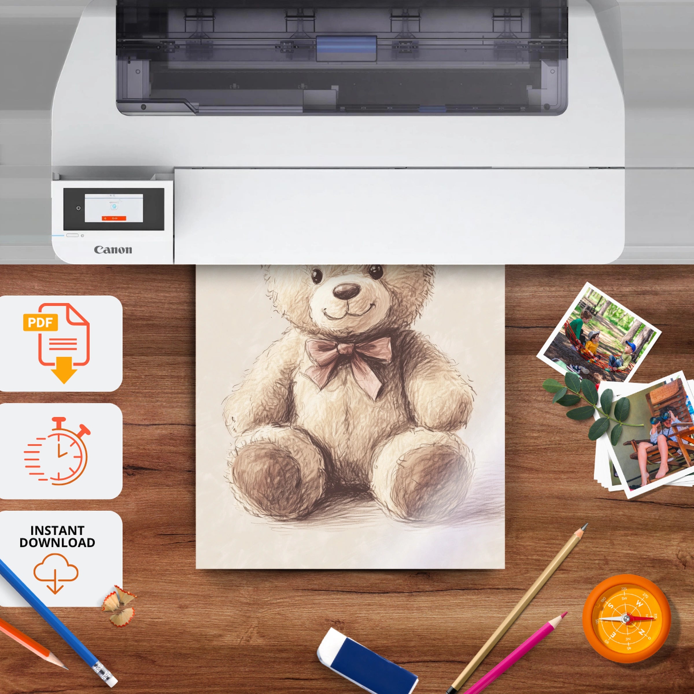 Vintage Teddy Bear Nursery Print - printable nursery wall art, instant download to print at home