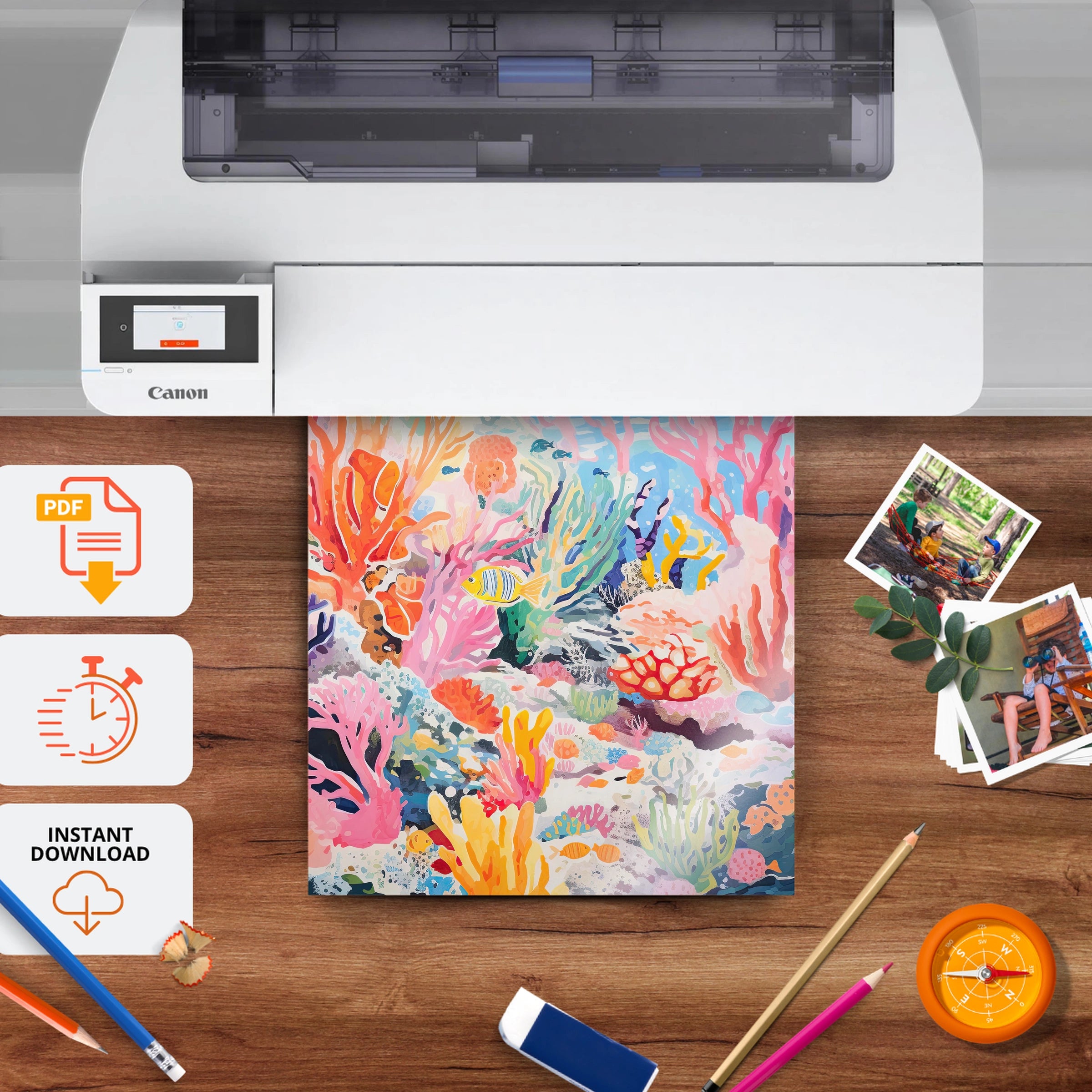 Vivid Coral Reef Nursery Print - printable nursery wall art, instant download to print at home