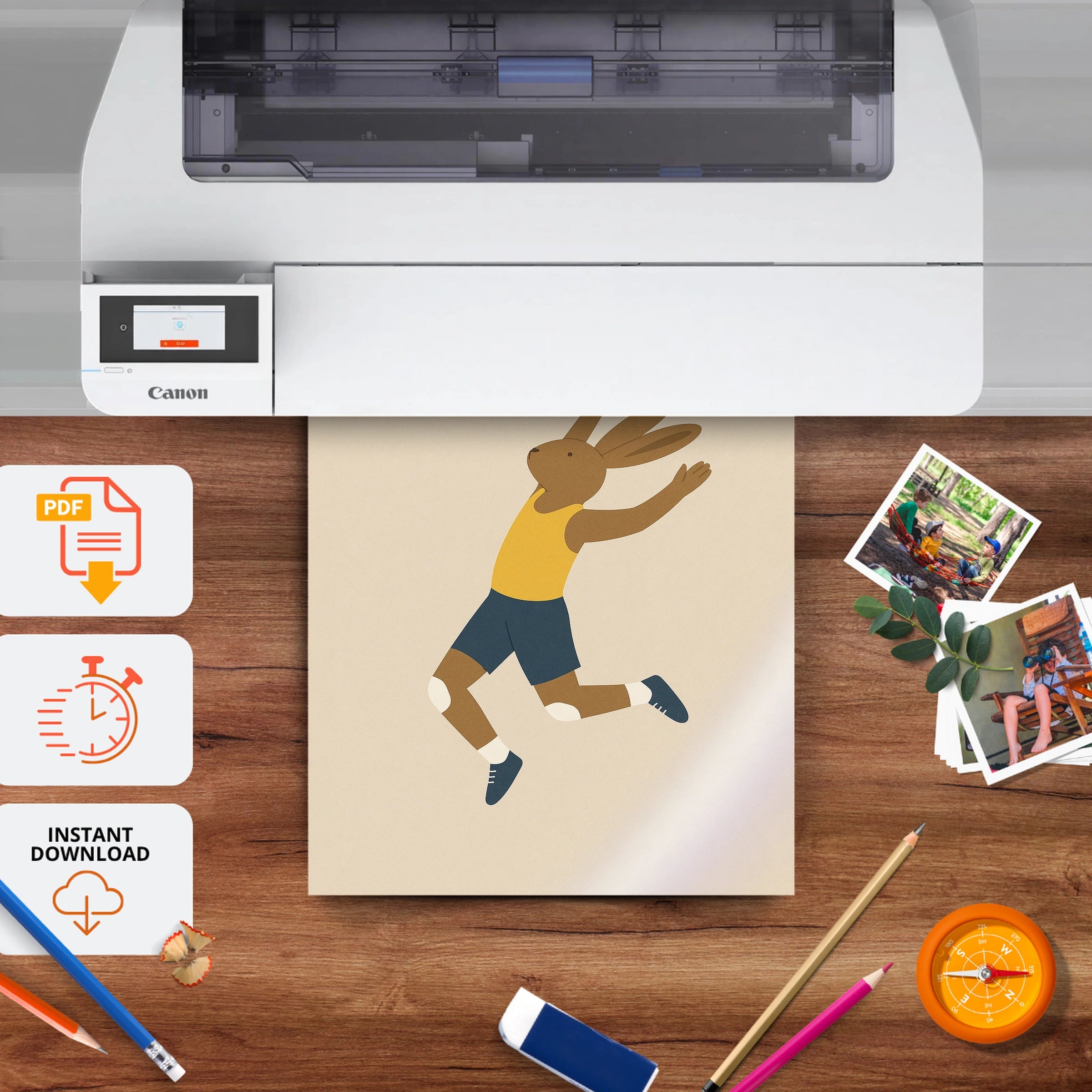 Volleyball Rabbit Nursery Print - printable nursery wall art, instant download to print at home