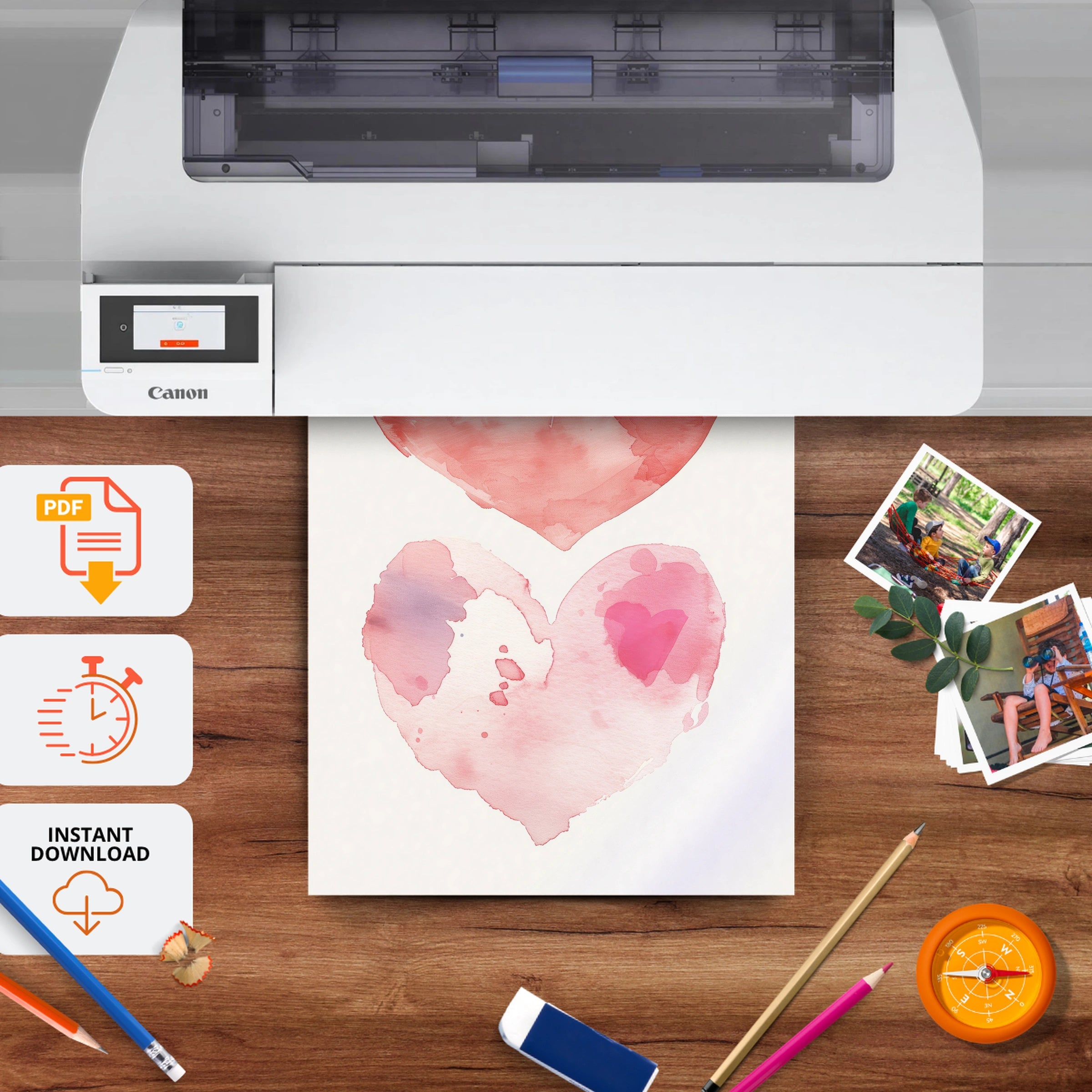 Watercolor Hearts Nursery Print - printable nursery wall art, instant download to print at home