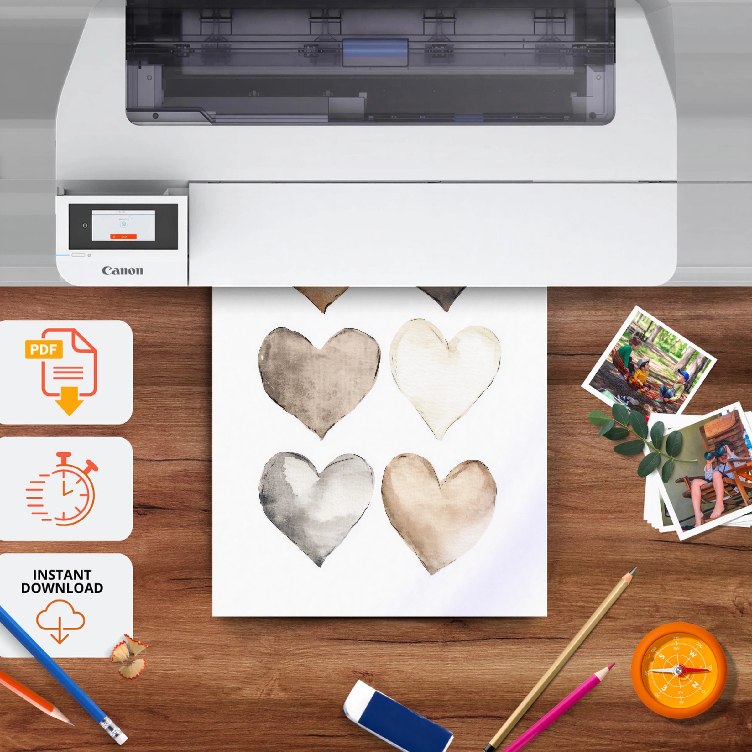 Watercolor Hearts Two Nursery Print - printable nursery wall art, instant download to print at home