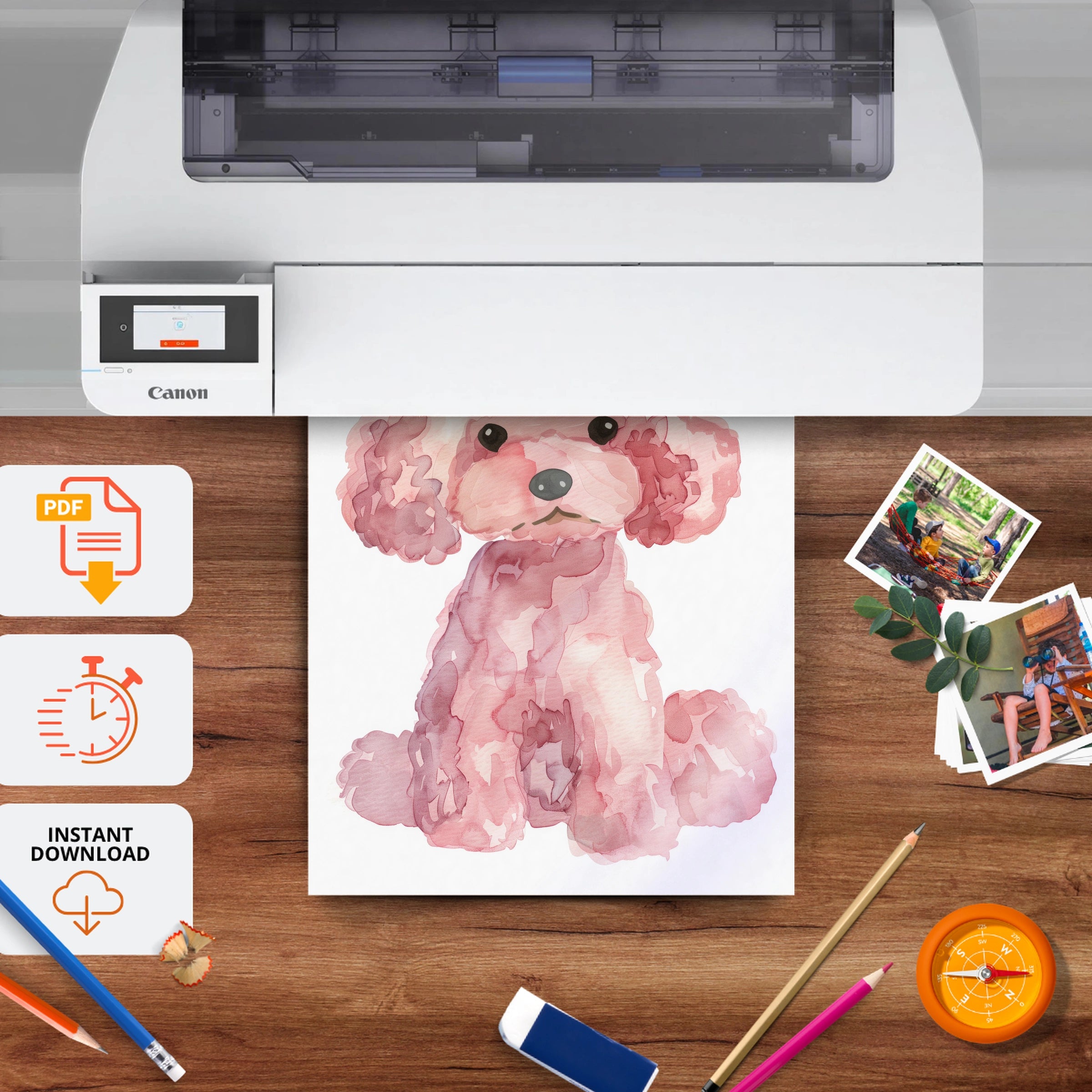 Watercolor Pink Poodle Nursery Print - printable nursery wall art, instant download to print at home