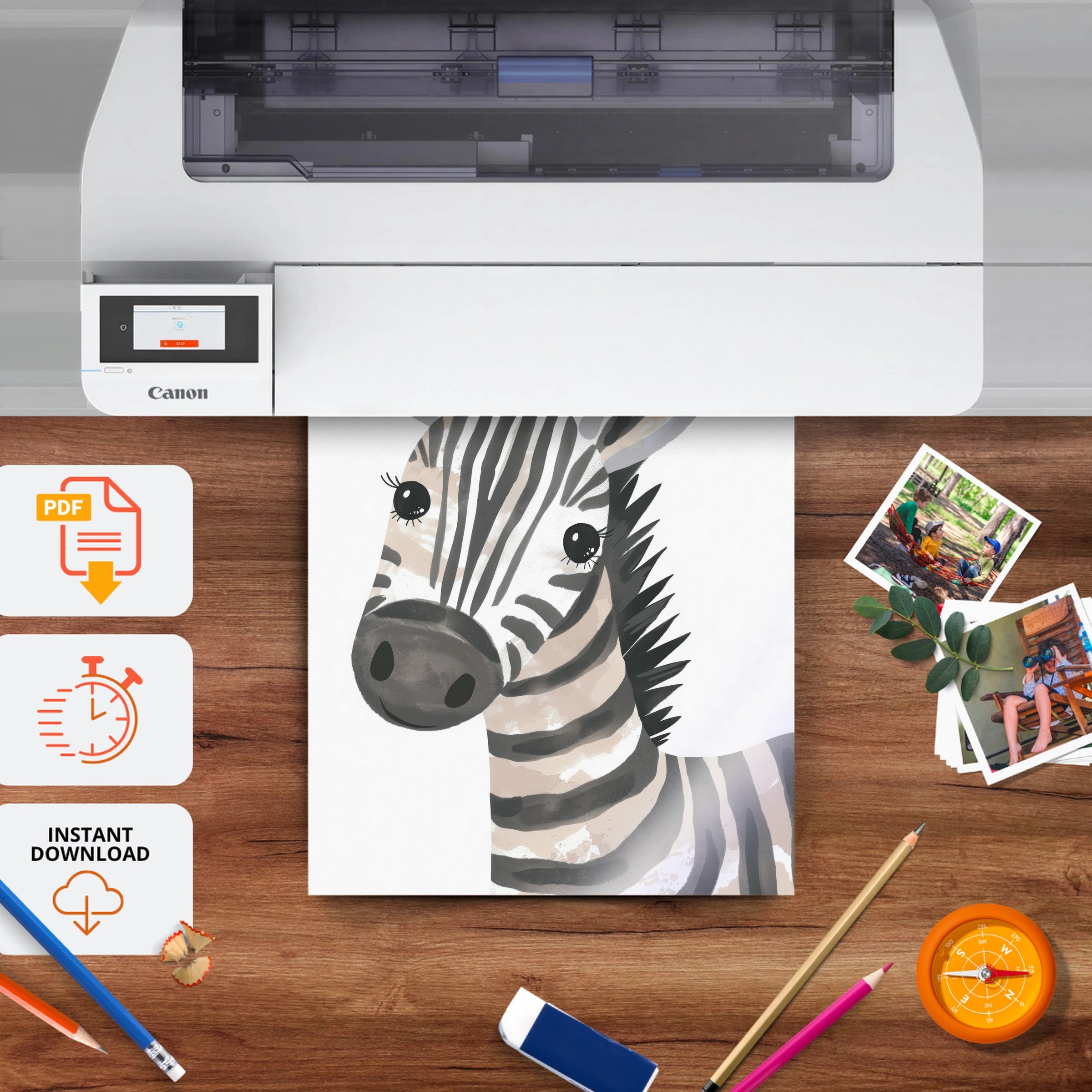 Watercolor Zebra Nursery Print - printable nursery wall art, instant download to print at home