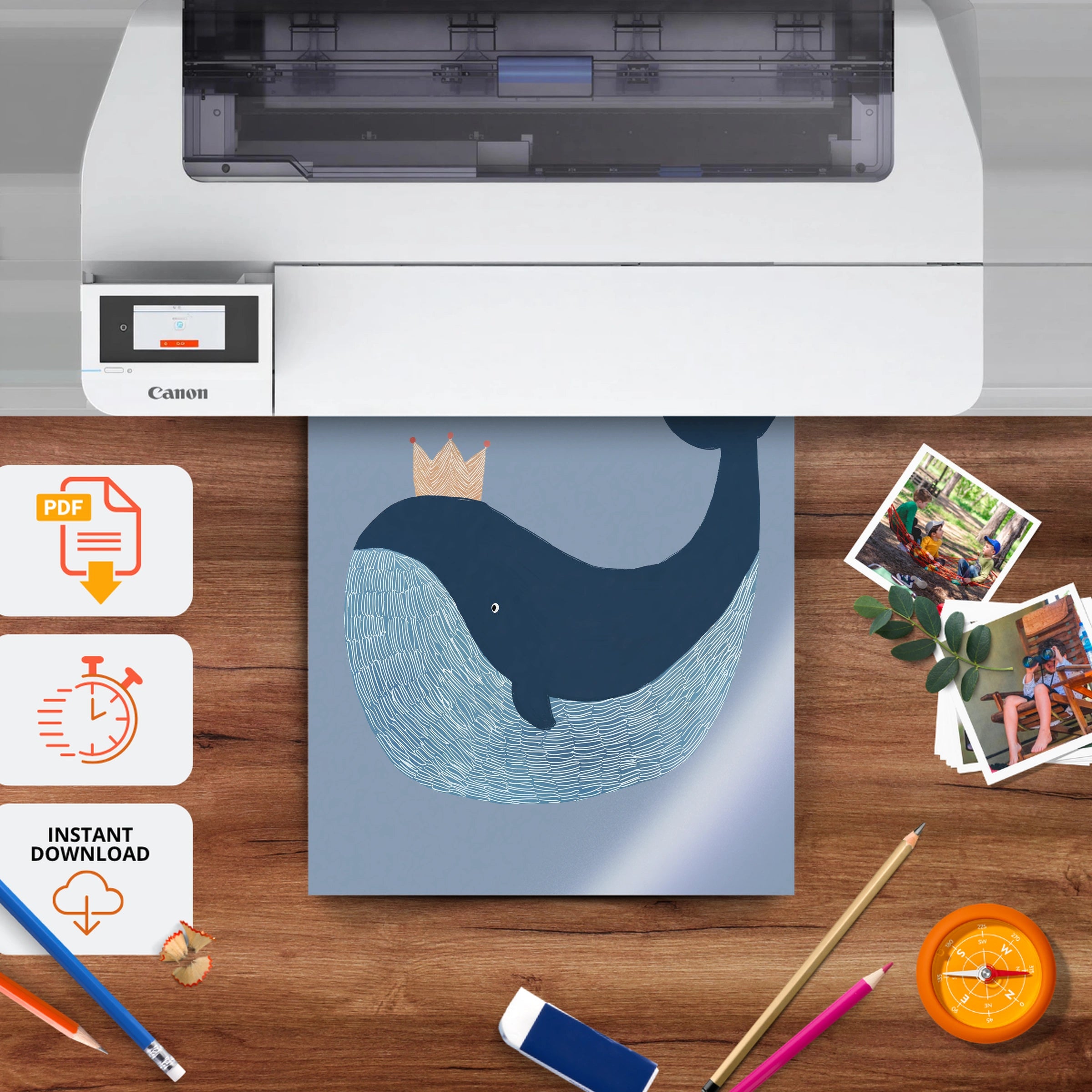 We Love You Whale Nursery Print - printable nursery wall art, instant download to print at home